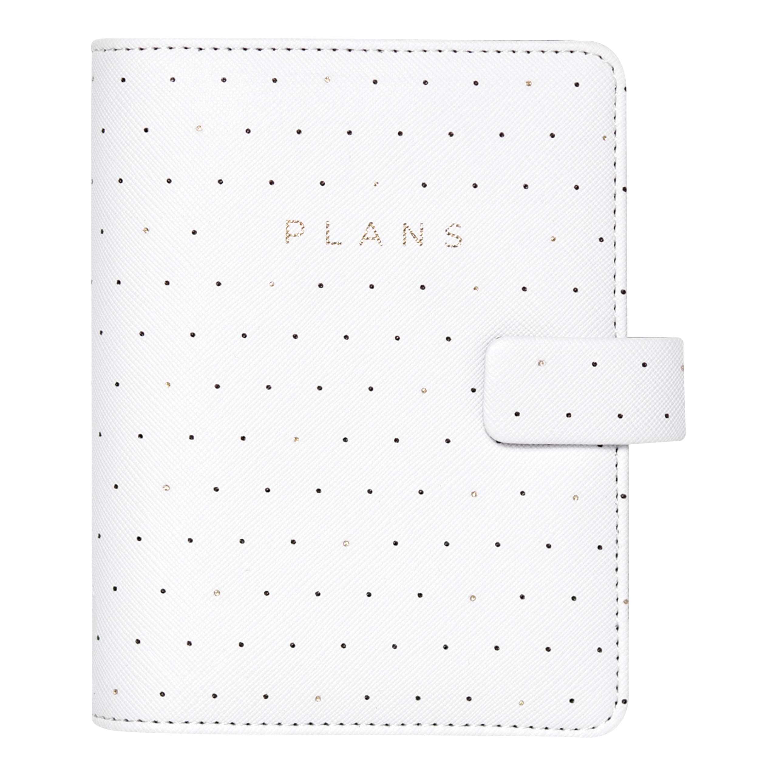 Filofax ムーンライトオーガナイザー ポケットサイズ ホワイト - レザールック ゴールドのアクセント 6つのリング 週単位で表示するインサート 多言語対応 (C022650)