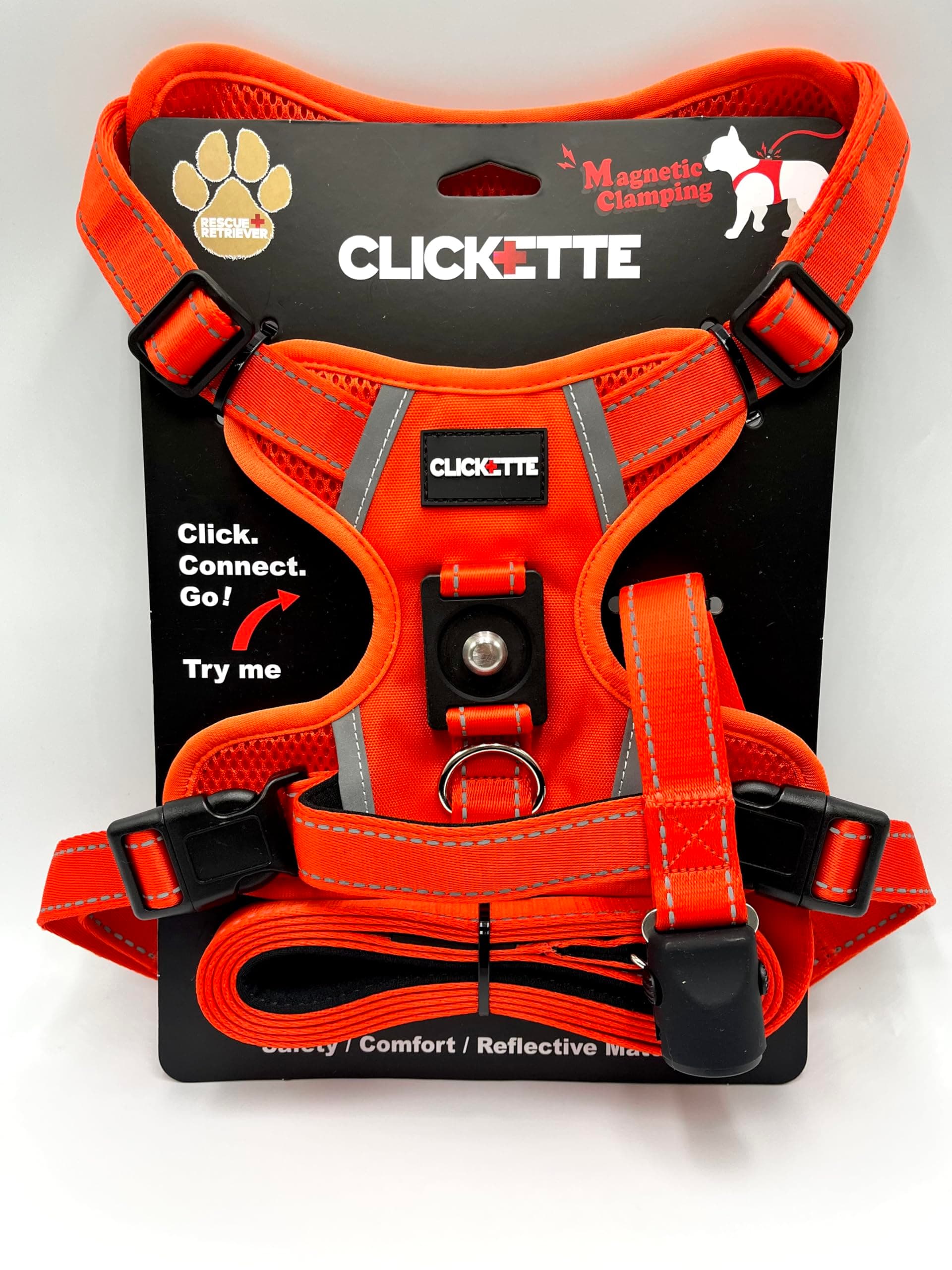 Clickette™ Magnetic Locking Harness and Leash (Orange, Medium)