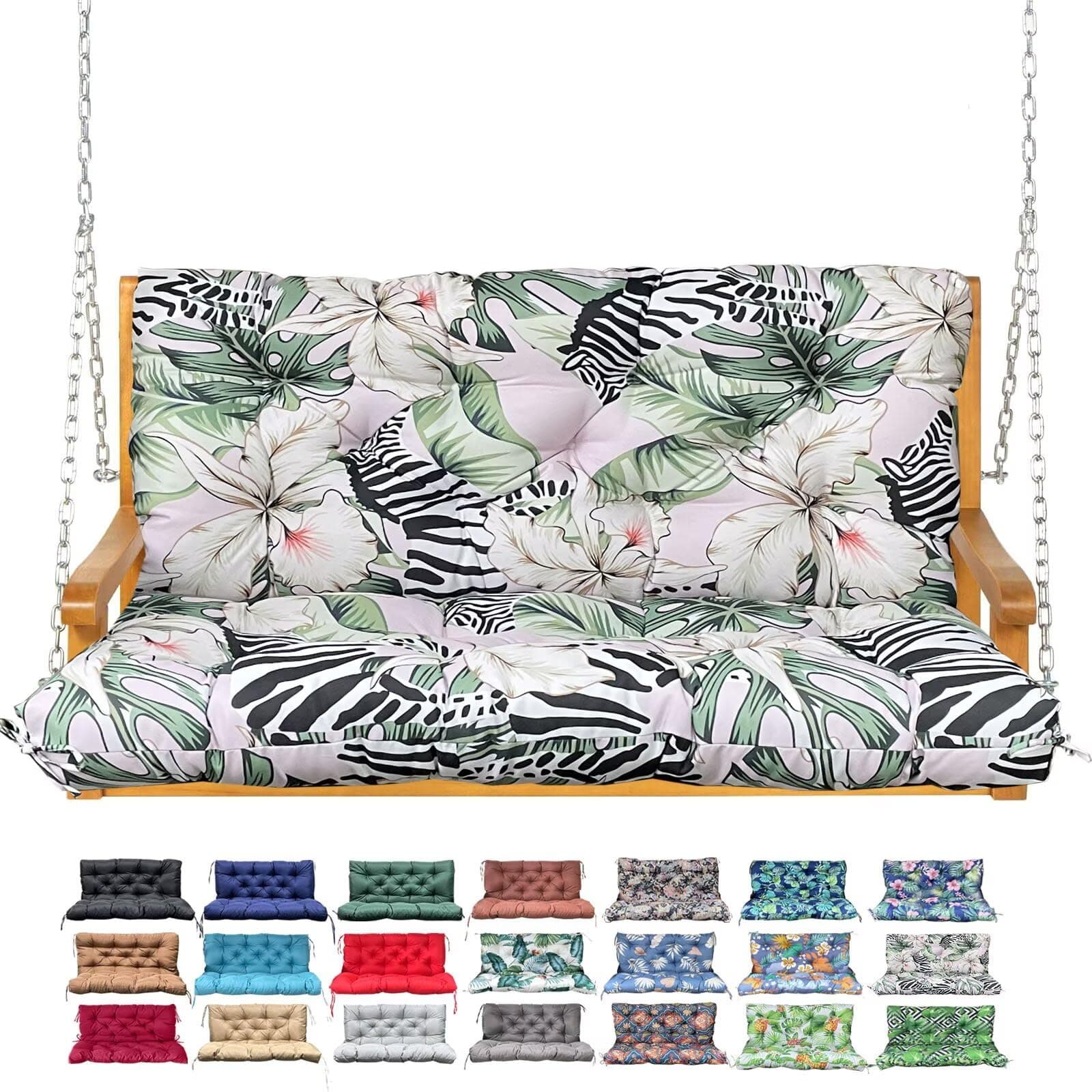 Porch Swing Cushion with Backrest,Waterproof Bench Cushion for Outdoor Furniture,2-3 Seater Replacement Thickened Swing Cushion with Ties,Patio,Outdoor,Backyard and Garden (Zebra Floral,47x40")