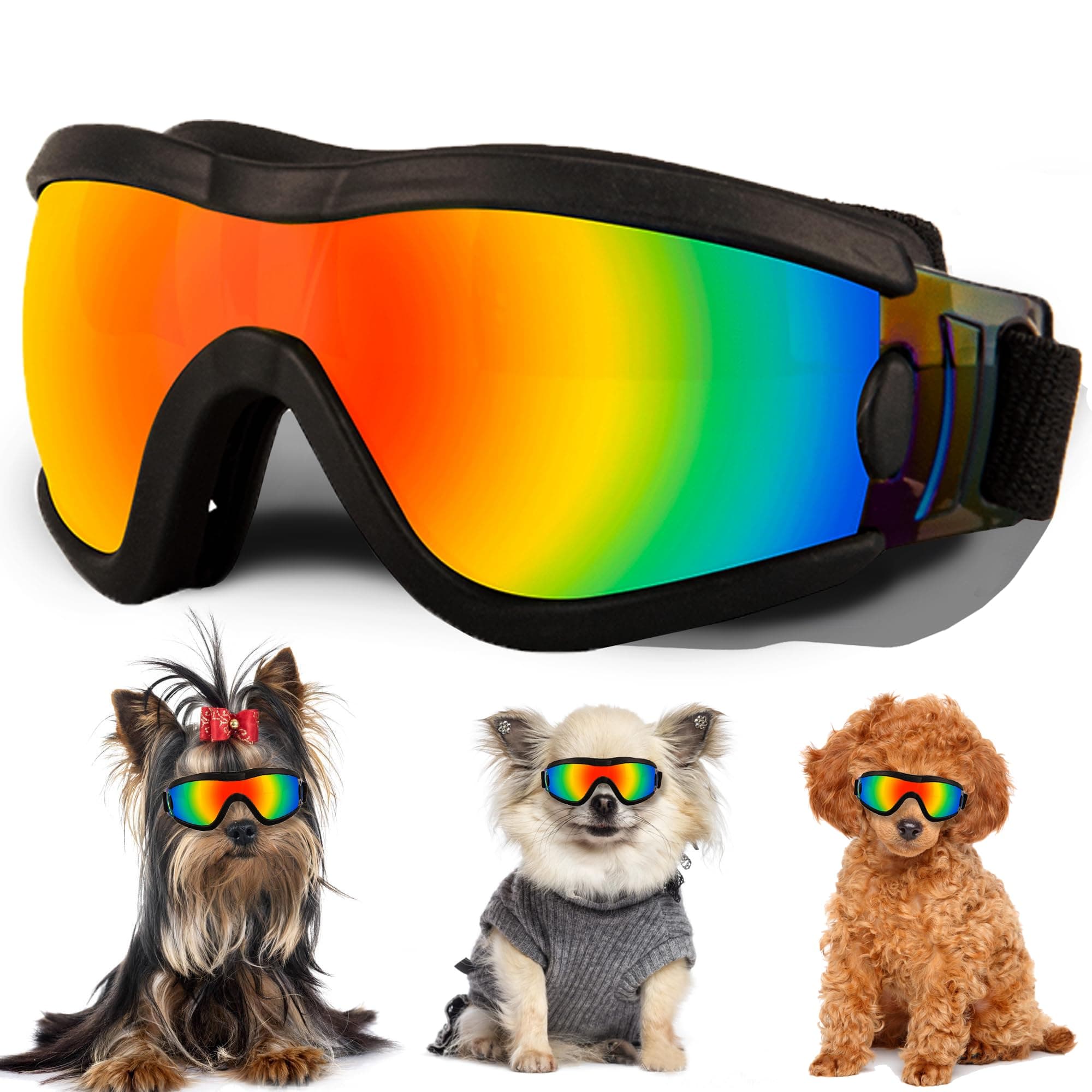 Small Dog Sunglasses with Adjustable Strap UV Protection, Winproof Puppy Sunglasses, Suitable for Dogs Eyes Protection，Soft Dog Goggles