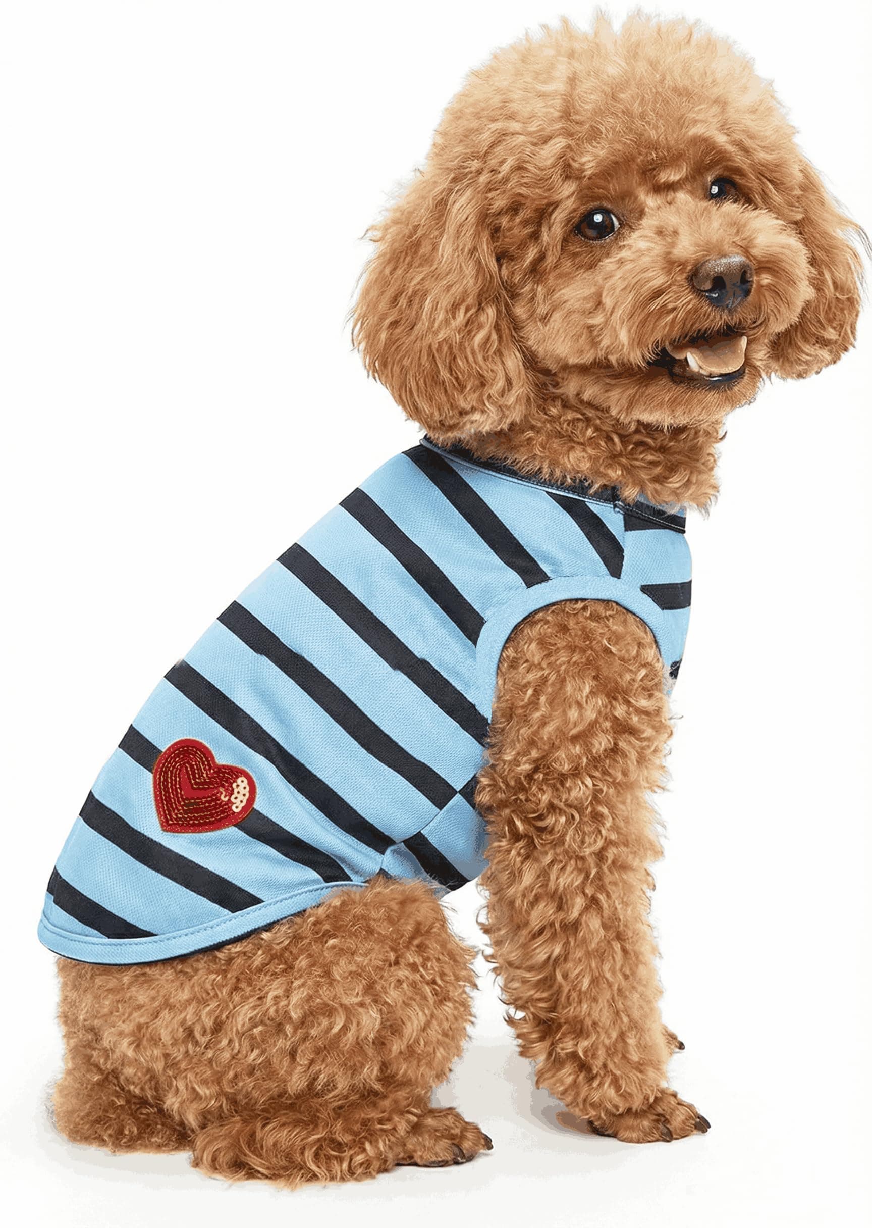 Pet Dog Striped T-Shirt Dogs Cats Cotton Vest Spring Summer Pet Apparel Tee Shirt Suitable for Small Medium Large Pets French Bulldog Bichon Clothes, Blue, Large