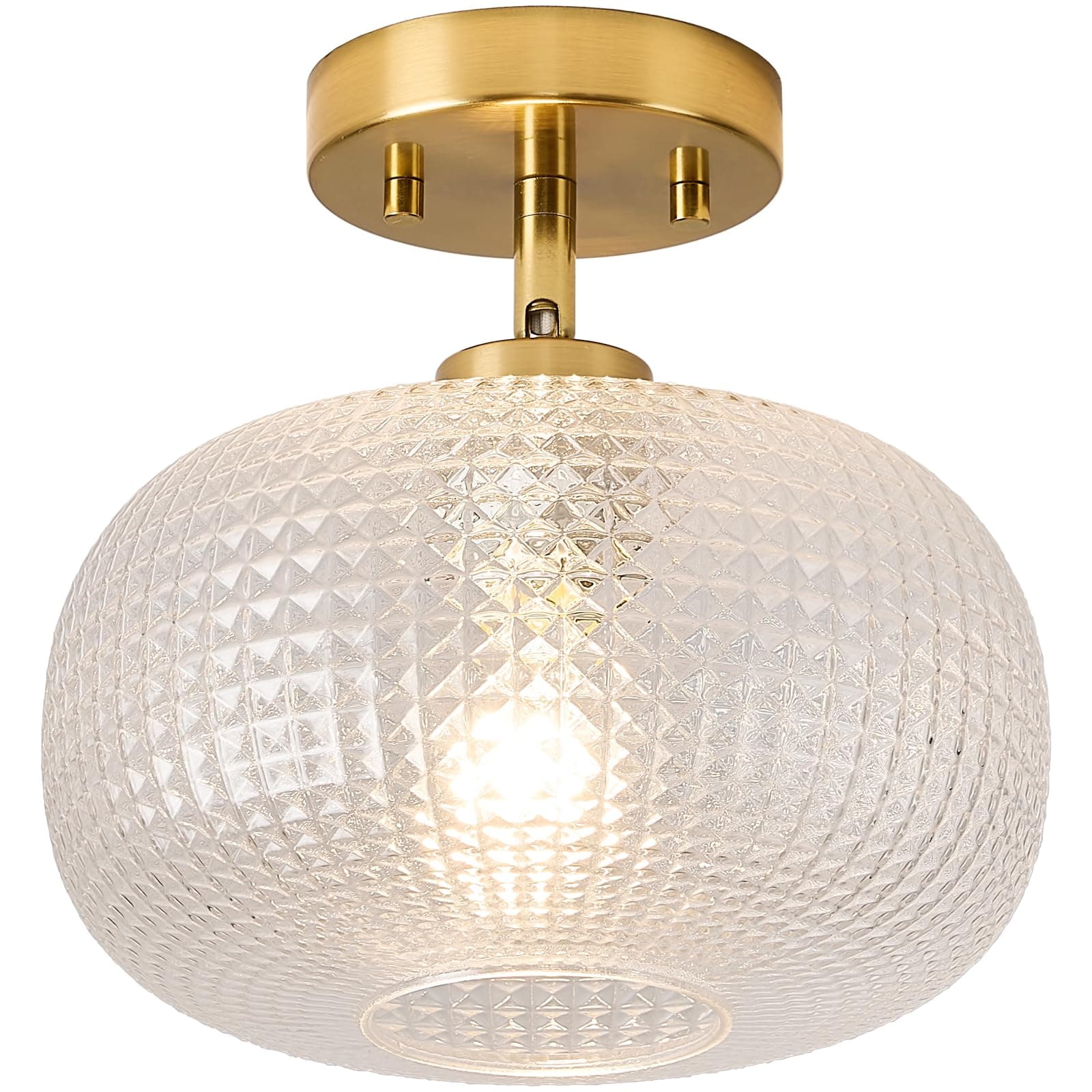 Modern Prismatic Globe Ceiling Light,Vintage Glass Flush Mount Light Fixture with Brass Gold Hallway Ceiling Lighting for Bedroom,Foyer,Kitchen,Laundry Room,Entryway,E26 Ceramic Base,9.84 Inch