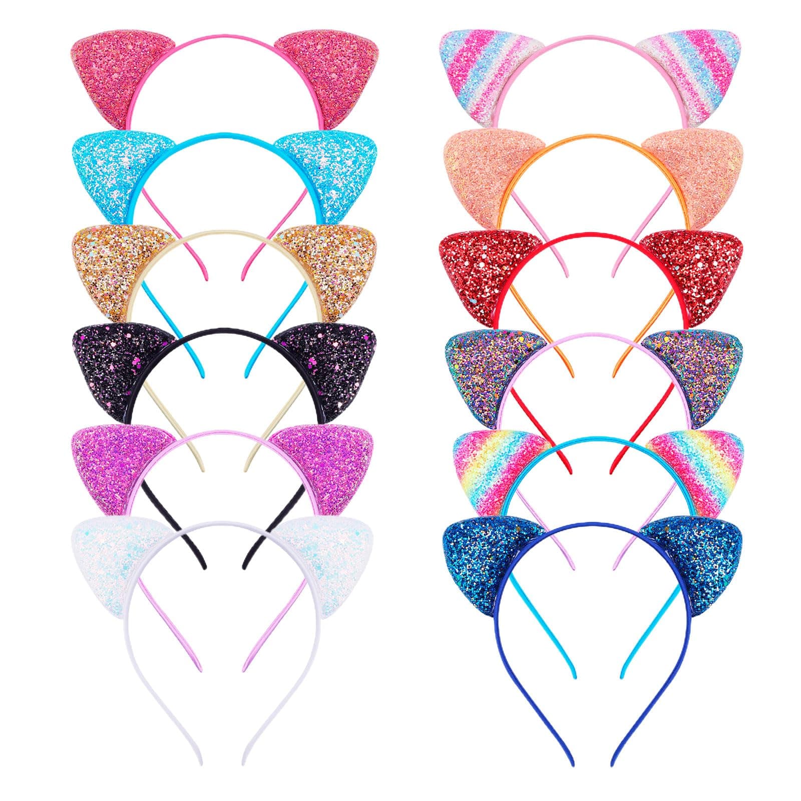 KIUSOWAYD 12 Shining Cat Ear Headbands Daily Decorations Party Lovely Headwear, Hair Hoop for Girls Women