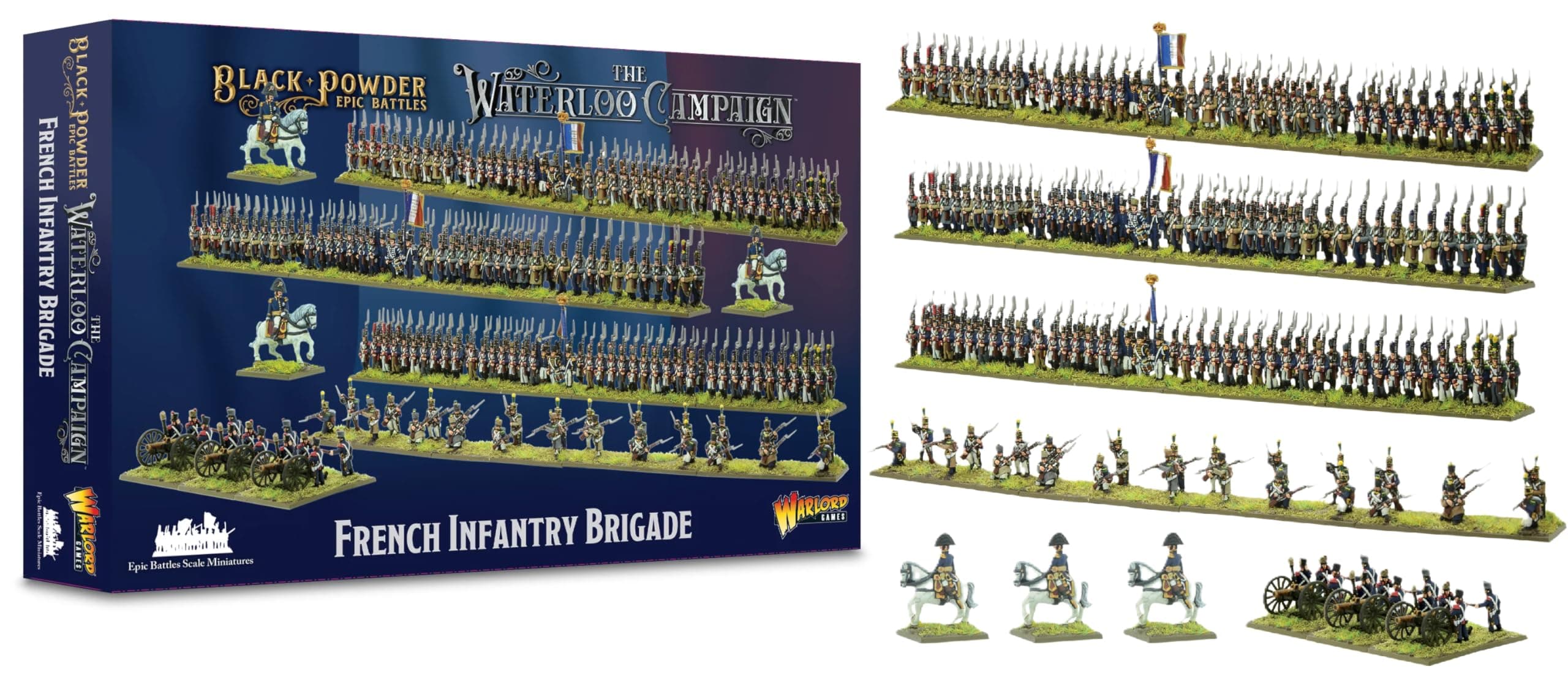 Warlord Black Powder Epic Battles Waterloo: French Infantry Brigade Tabletop Miniatures - Plastic Paintable Miniature 1700-1900 Soldiers Set, Table Top 28mm Military Minifigures for Adults, Figurines