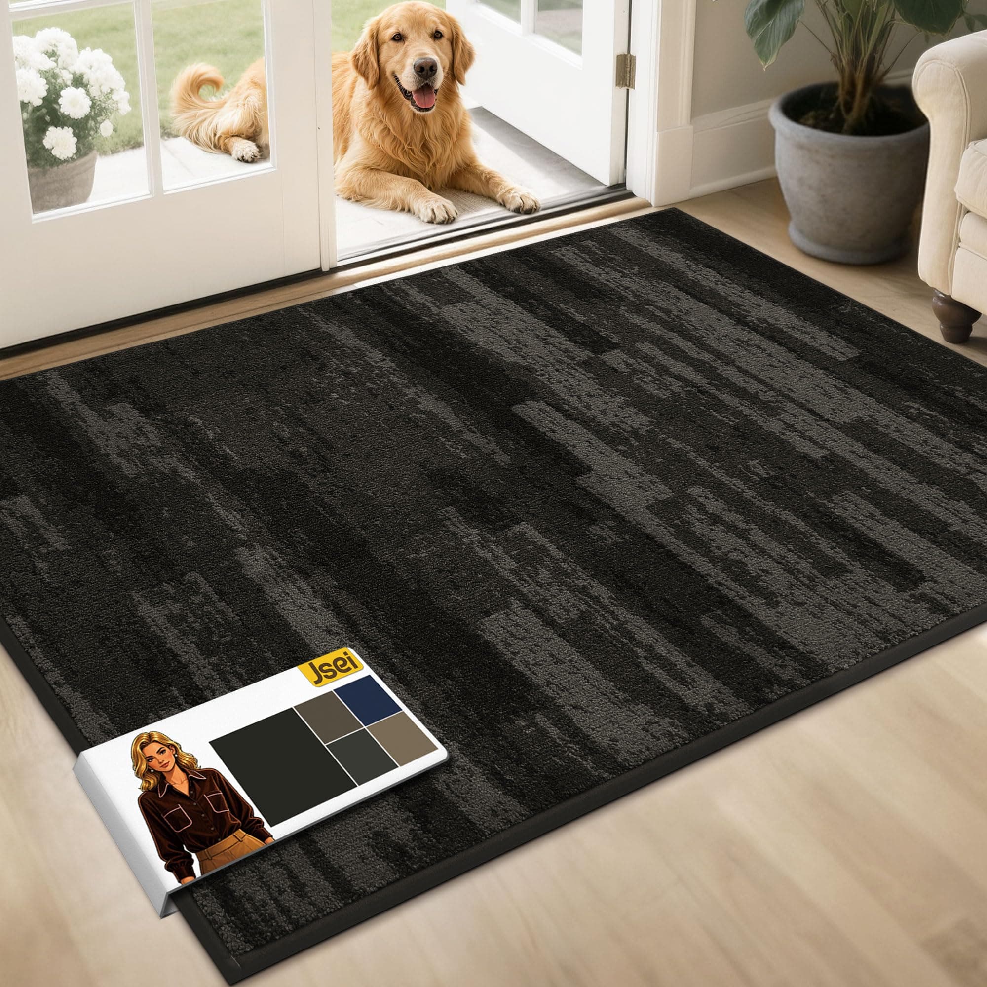 JSEI Dirt Trapper Door Mat 32"x48", Non-Slip Doormat, Dark Gray