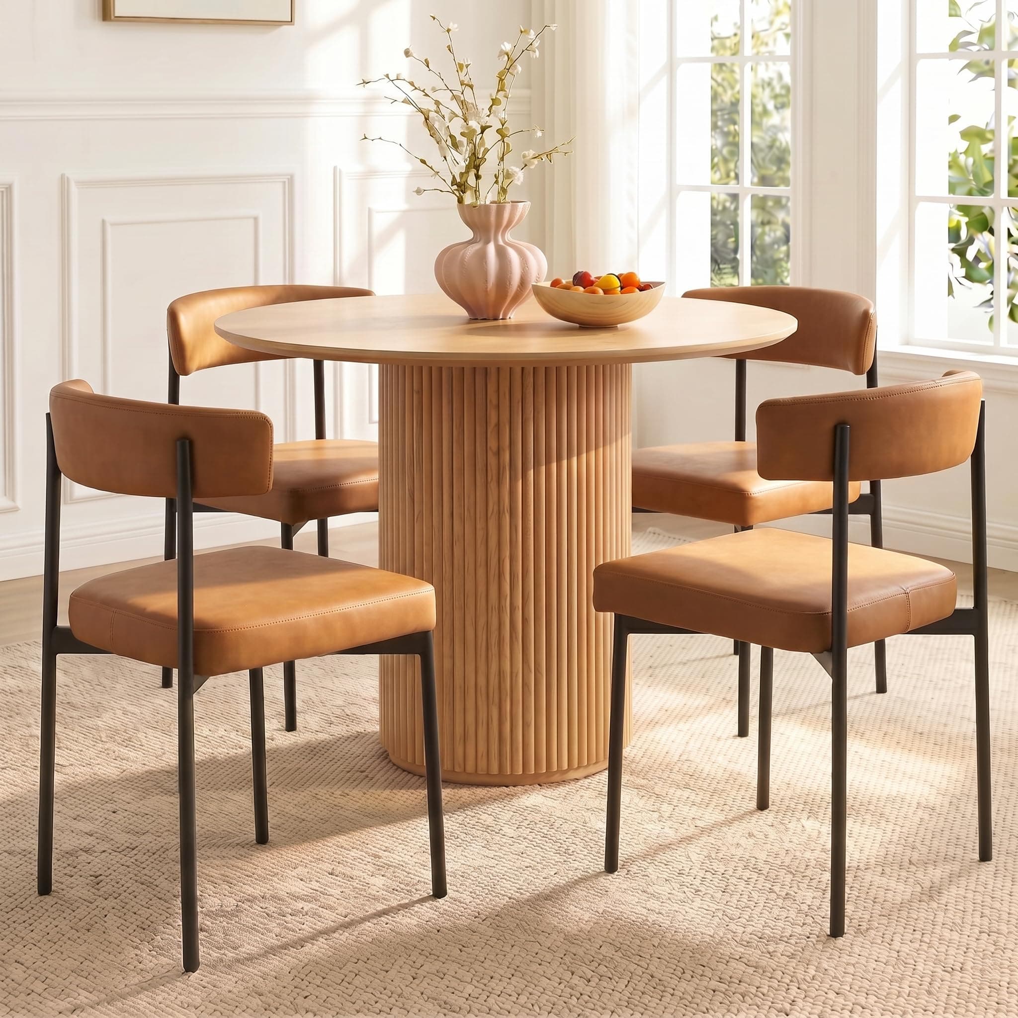 Grandnoor Faux Leather Dining Chairs Set of 4, Armless Upholstered Kitchen Chair, Modern Dining Room Chair with Curved Backrest (Brown, 4PCS Dining Chairs)