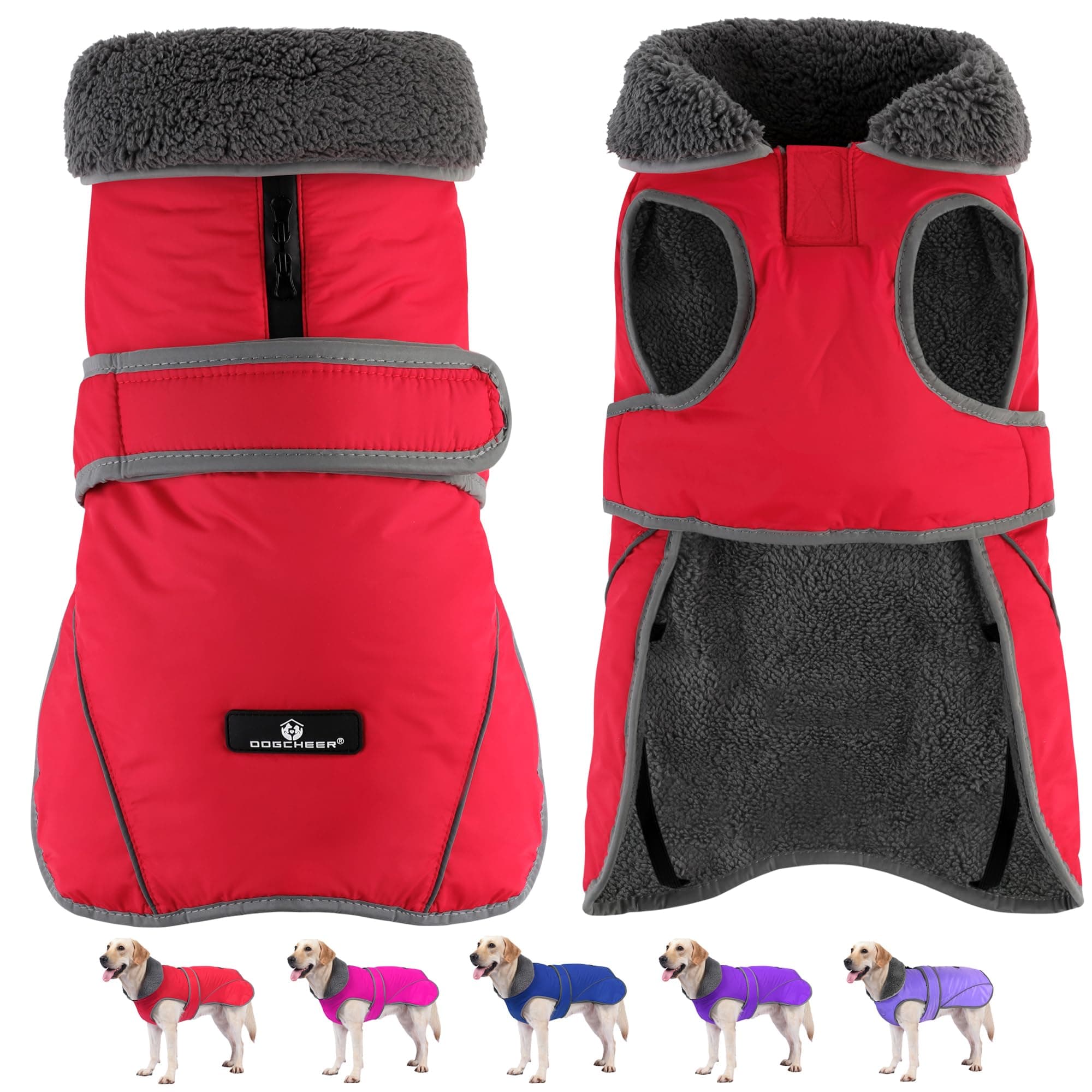 Dogcheer Dog Coat, Christmas Dog Jacket Waterproof Dog Winter Coat for Cold Weather, Reflective Dog Winter Jacket Warm Turtleneck Dog Snow Jacket Fleece Sweater for Small Medium Large Dogs