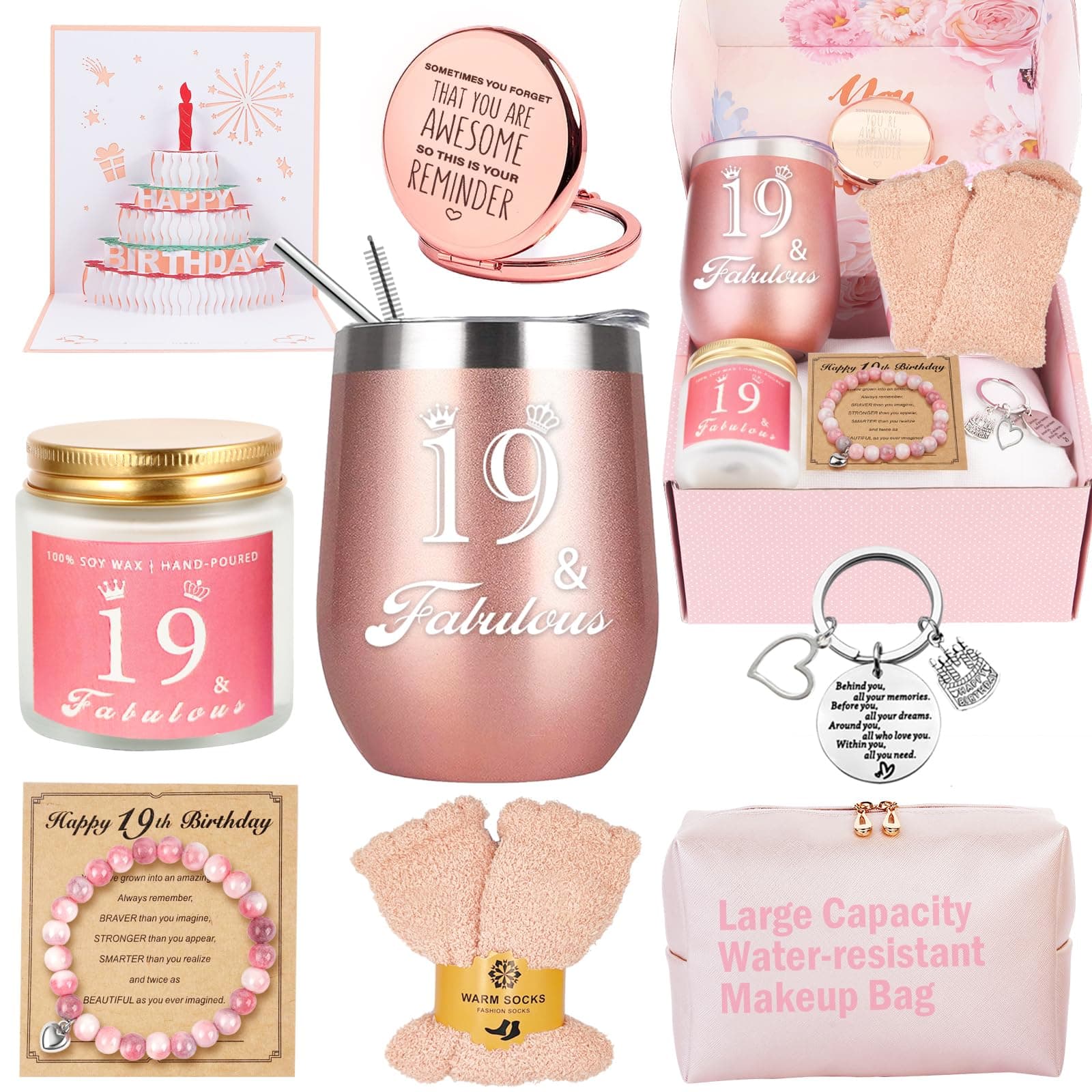 19th Birthday Gifts for Girls, Happy Birthday Basket Gifts Box for Her Friends Female Mom Wife Daughter Sister Girlfriend Coworker Bestie Women Birthday Unique, 19 Year Old Birthday Gifts for Girls