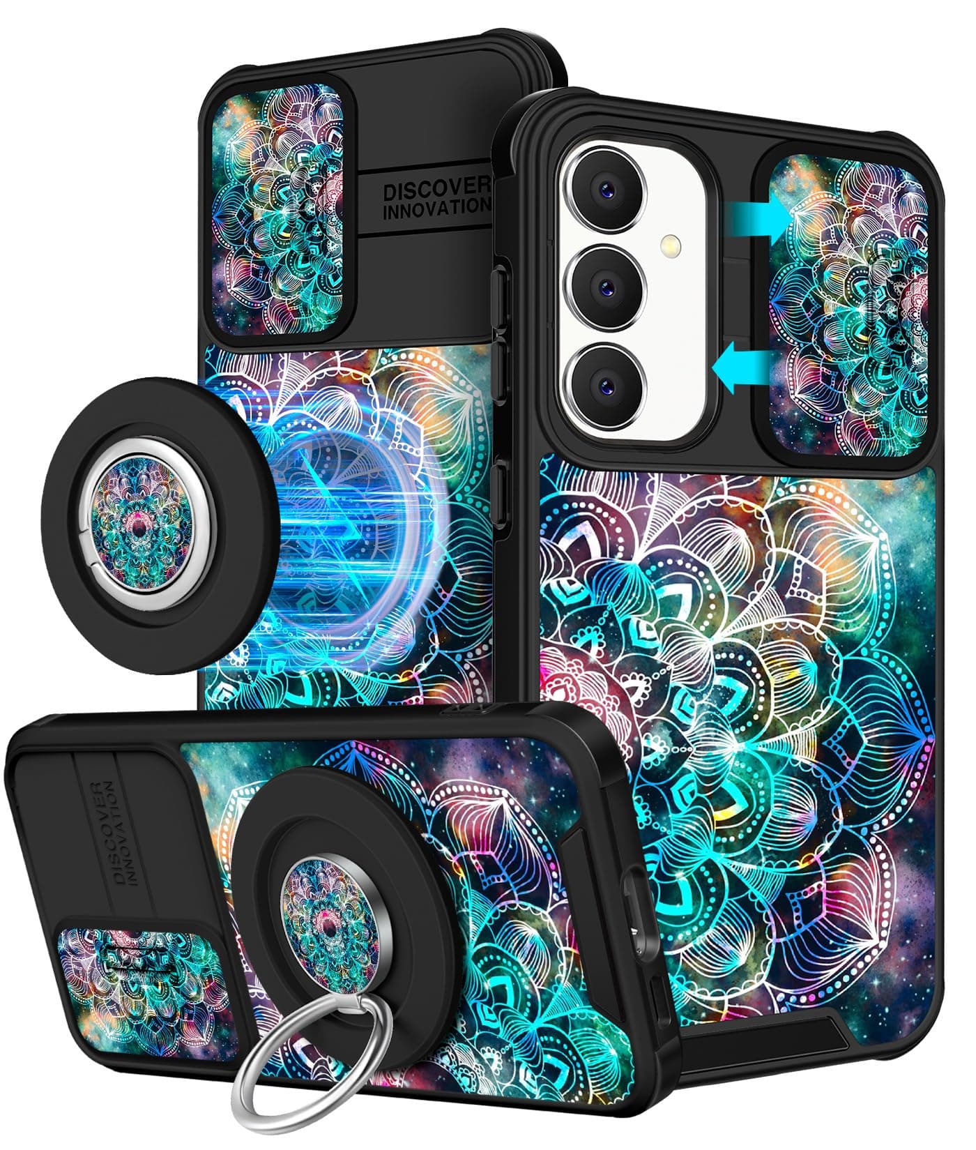 Funermei 2in1 for Samsung Galaxy S23 FE Case - Women Girls Cute Phone Cover Aesthetic Boho Flower Unique Design Camera Cover with MagSafe Ring Holder Stand Case for Galaxy S23 FE 5G 6.4"