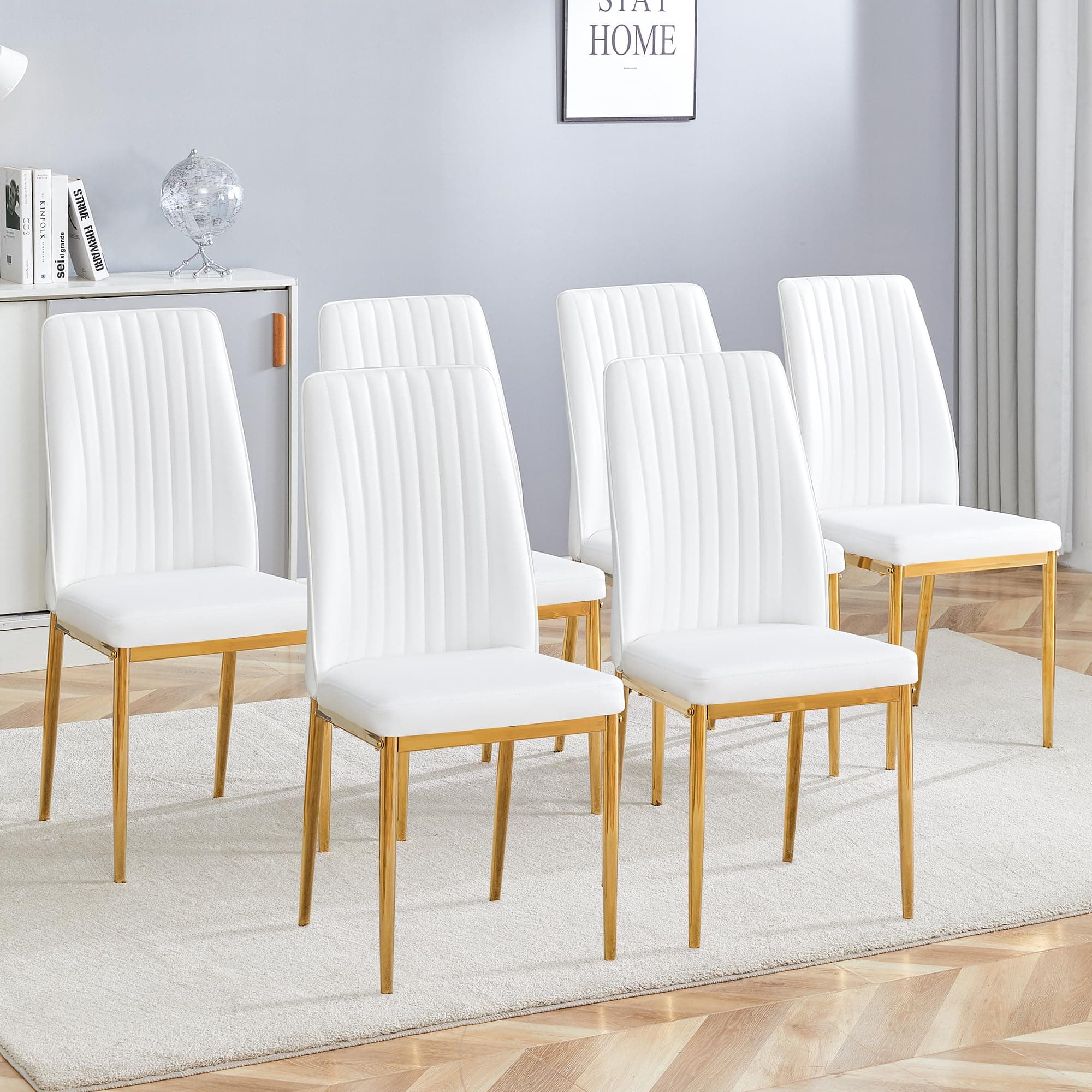 RDUEEI Modern Metal Dining Chairs Set of 6 with Pu Leather and Chrome Leg High Back,Sillas para Comedor Set De 6 for Dinging Room,Kitchen,Living Room(WHG-6)