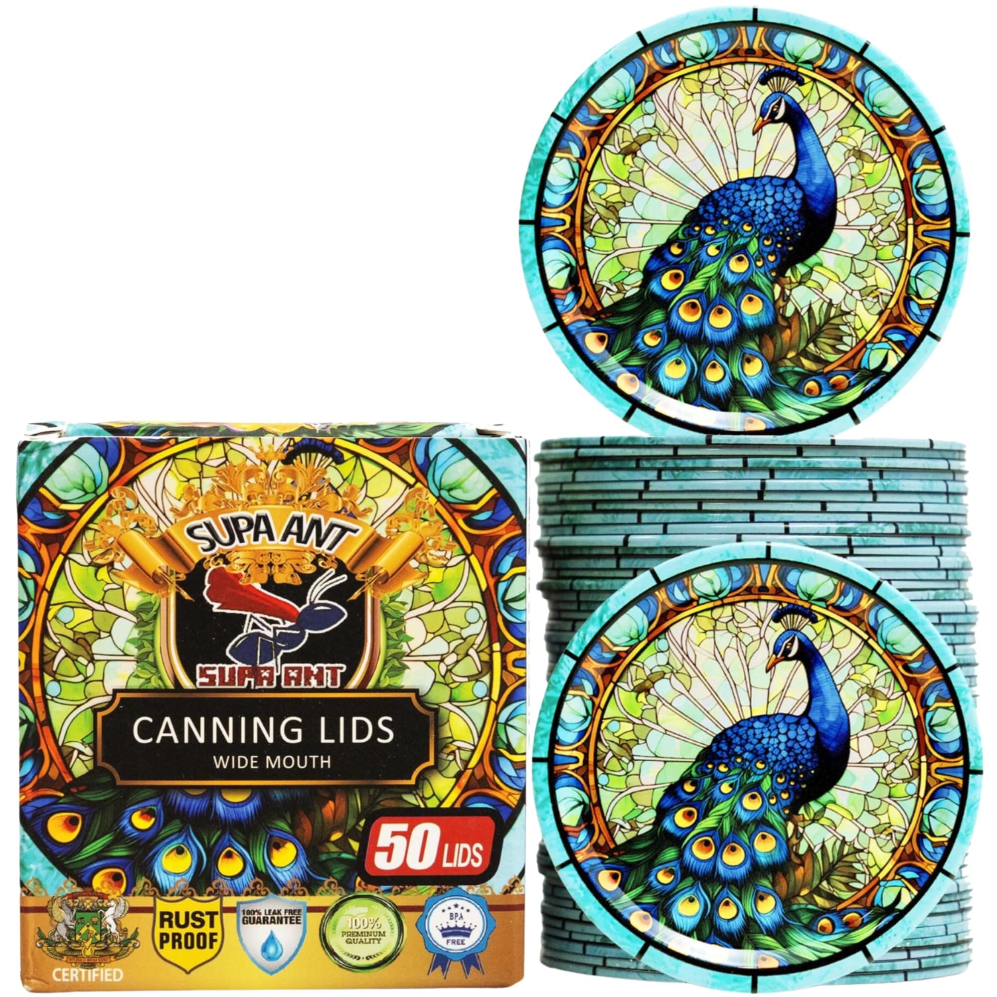 Supa Ant Wide Mouth Canning Lids for Jars - 50pk (Painted Glass)
