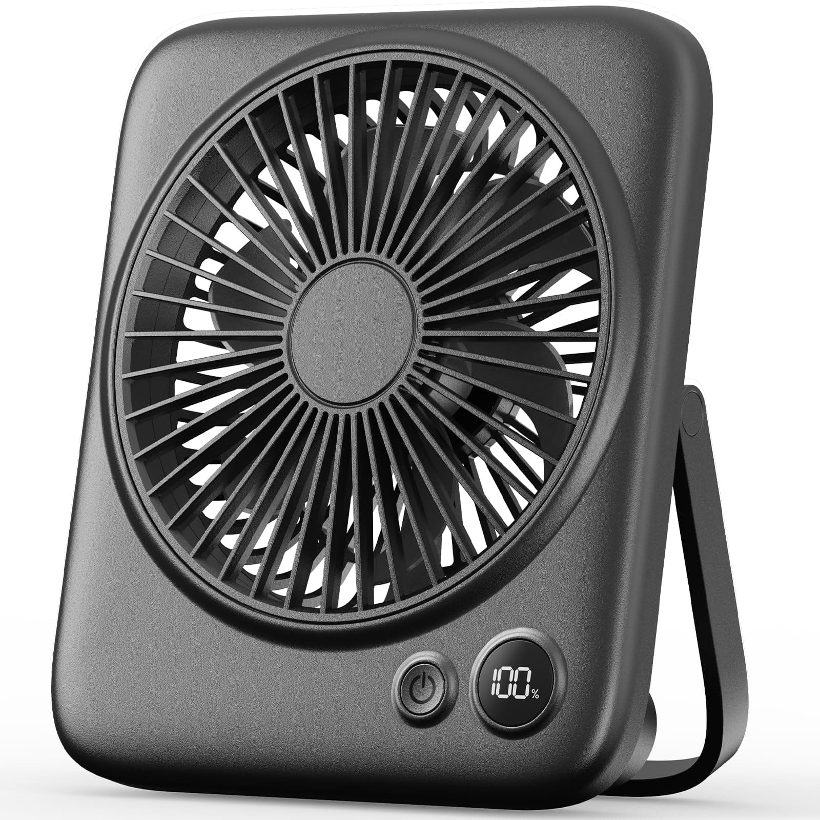 Otlonpe Portable Desk Fan Quiet, 4000mAh Small Rechargeable Fan Battery Operated & USB Powered, Personal Mini Desktop Fans for Bedroom Office Home Table Travel, Cordless, Led Display, Foldable (Black)