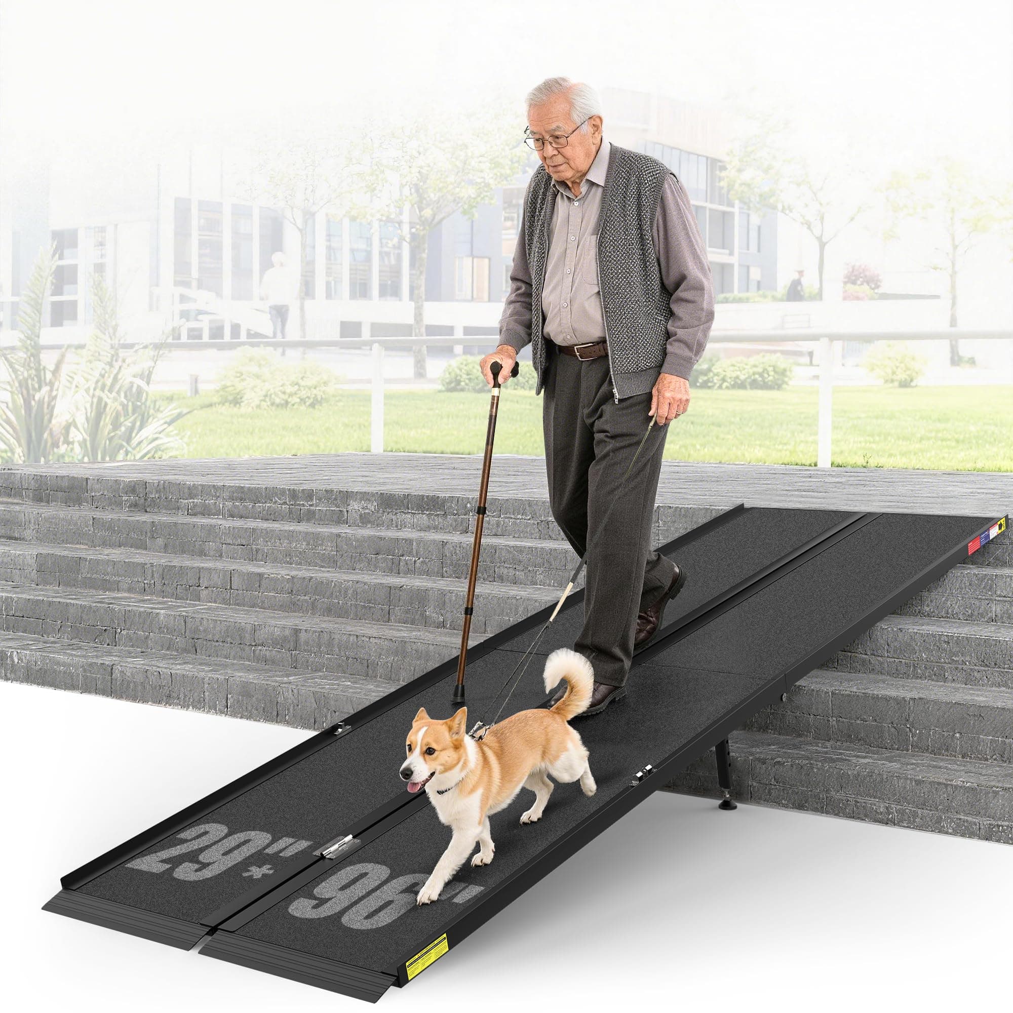 Support Way 8FT Portable Wheelchair Ramp with Quick-Lock, Black Seamless Non-Slip Aluminum Folding Handicap Ramp,Threshold Ramp for Doorways, Wheel Chair Ramp for Home Steps