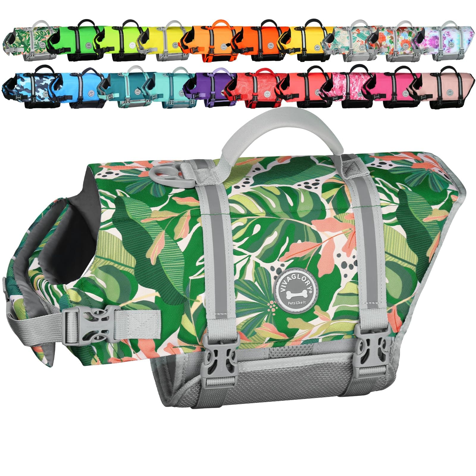VIVAGLORY Dog Life Jacket Rip Stop Dog Life Vest, XS, Floral
