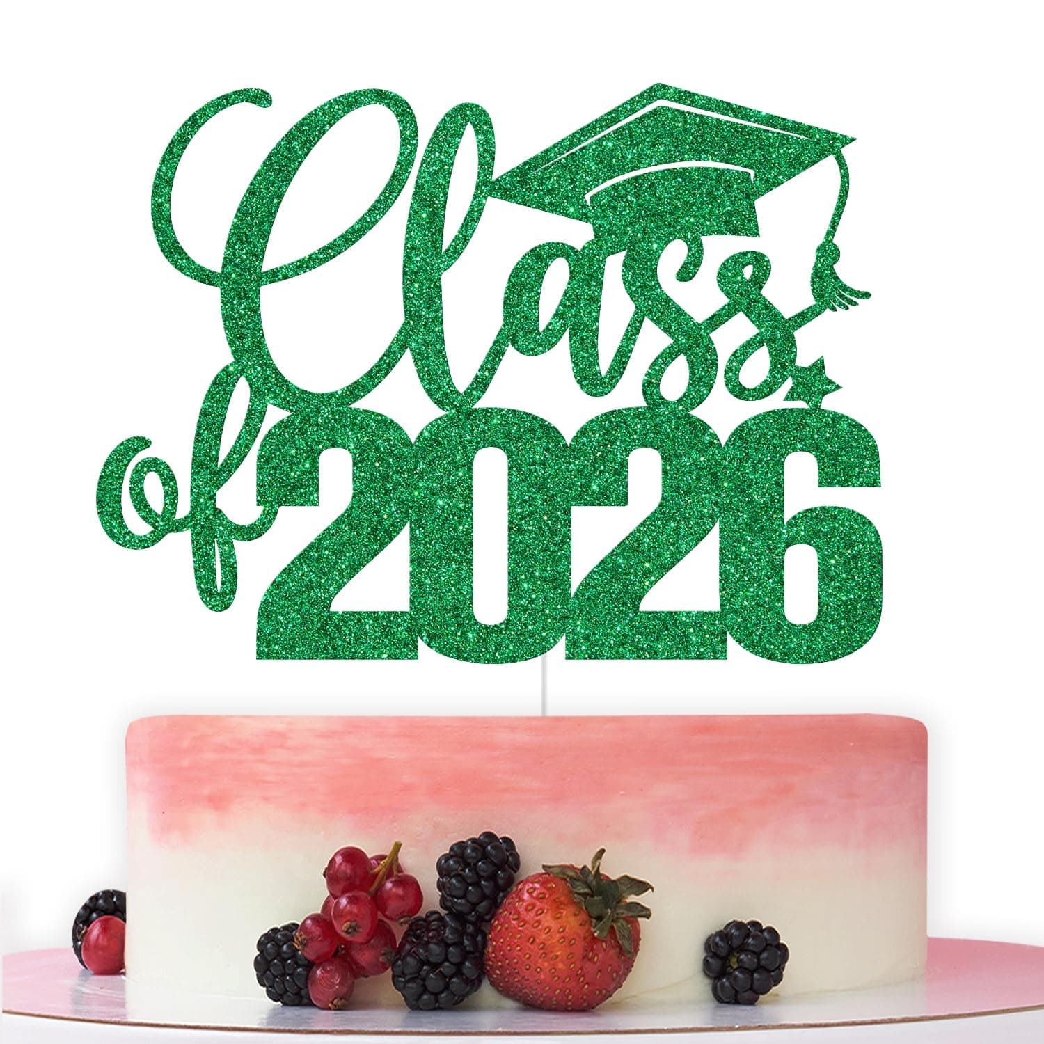 Class of 2026 Cake Topper, 2026 Graduation Cake Decorations, Congrats Grad, High School/College Graduation Party Decorations, Green Glitter