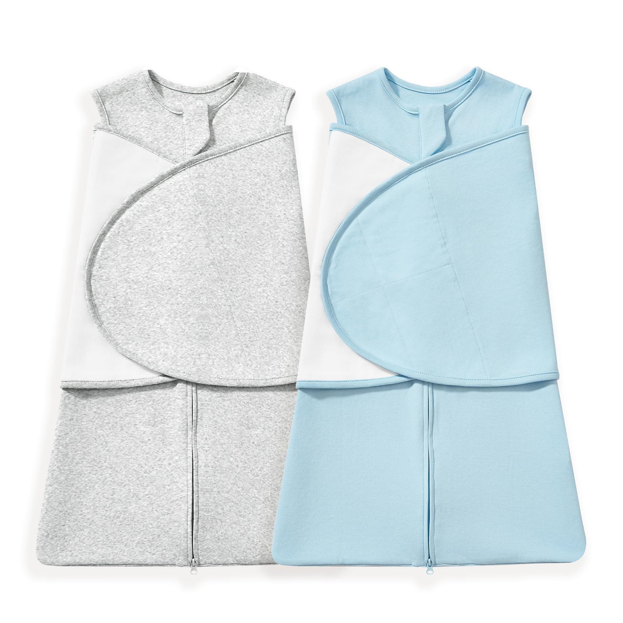 Aullar 2 Pack Baby Sleep Sack Swaddle Blanket for Boys Girls, Infant Swaddling Sleeping Bag, 100% Cotton Adjustable Newborn Wrap Wearable Blanket (Blue + Light Gray)