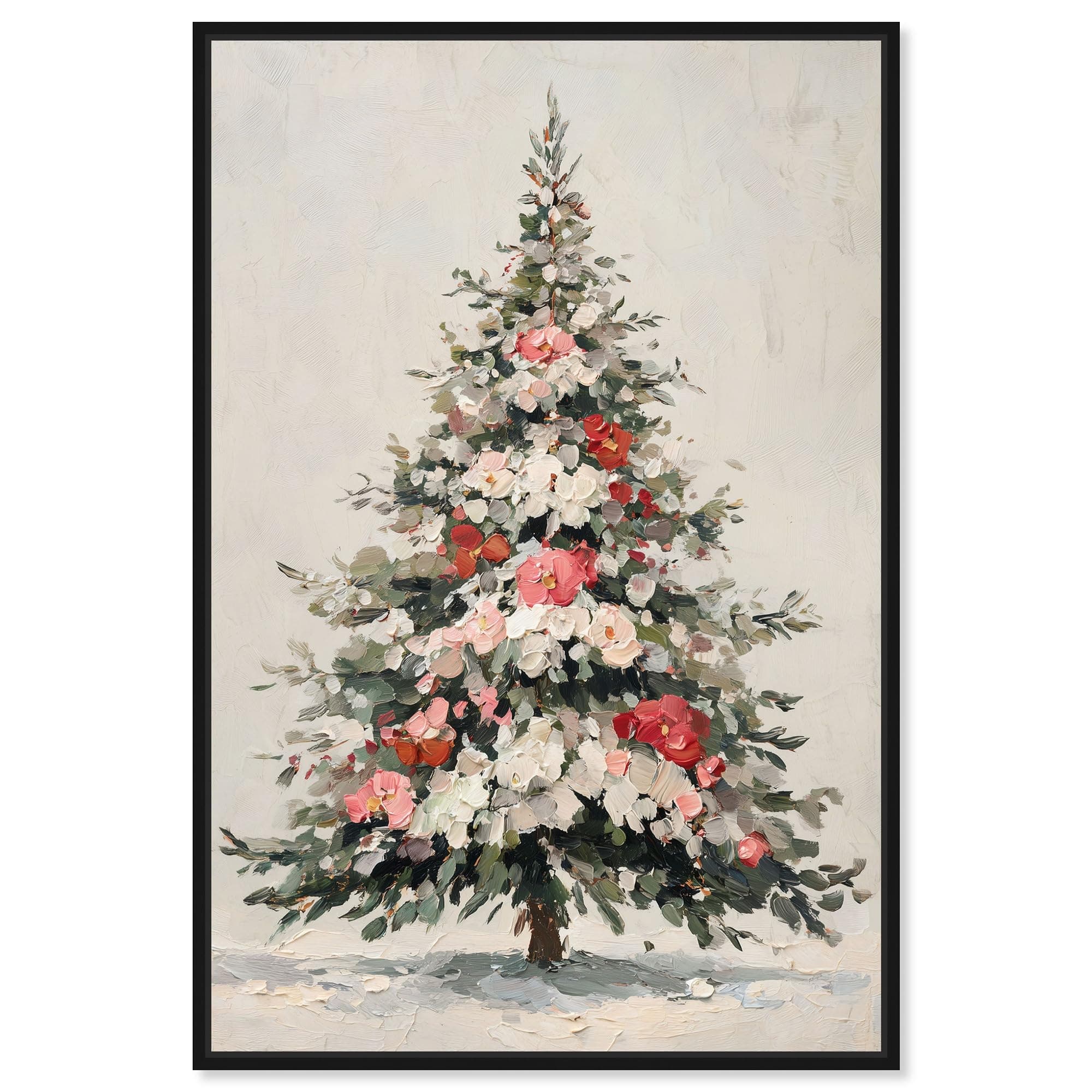 Festive Florals I Canvas Print Christmas Wall Decor by Art Remedy, Black Frame, 30 x 45