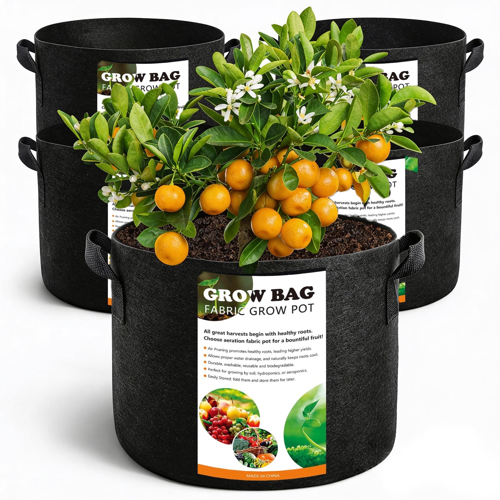 COKIELE 5 Pack 7 Gallon Grow Bags with Handles