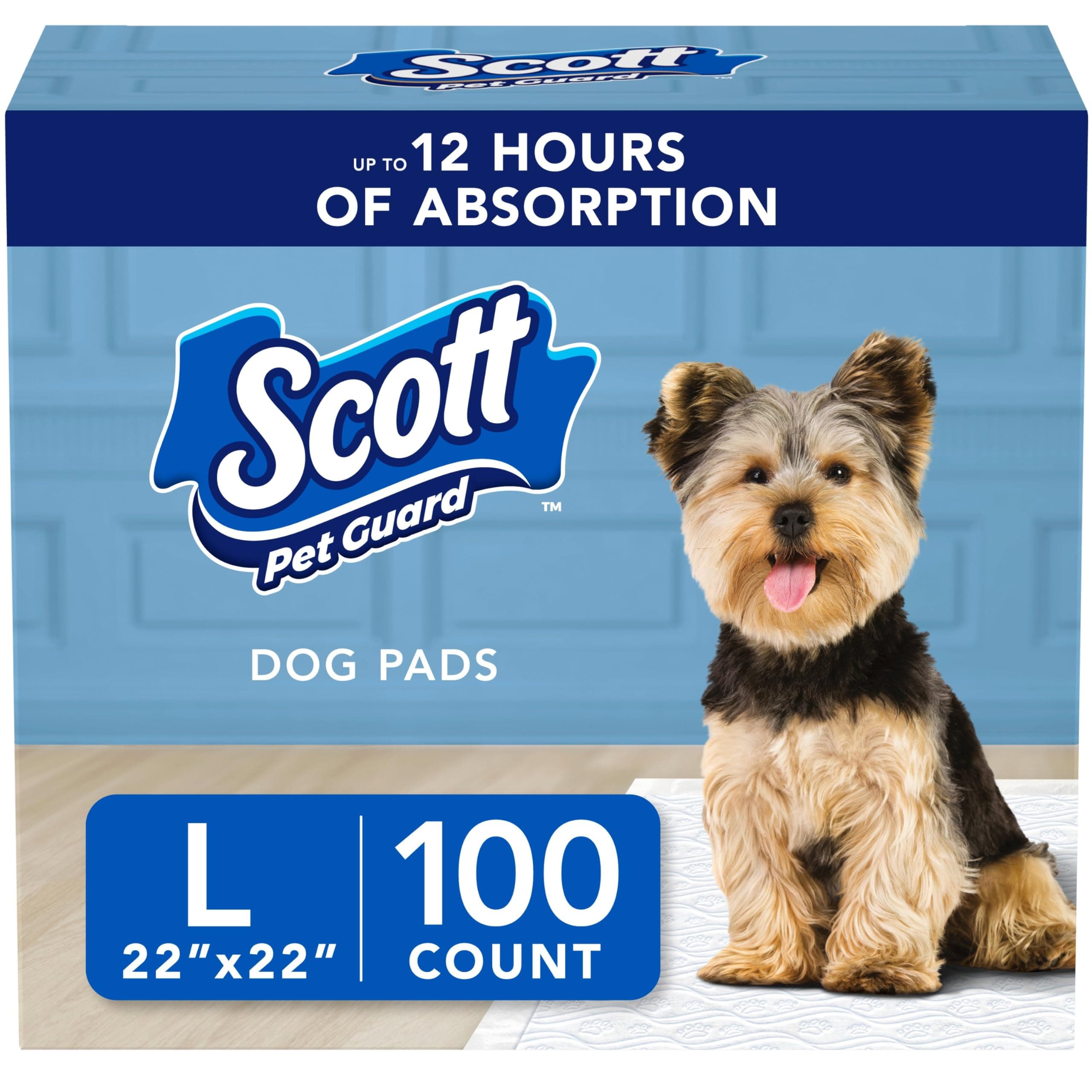 Scott Dog Training Pads, Large (22" x 22"), 100-Pack, 12 Hour Absorbent
