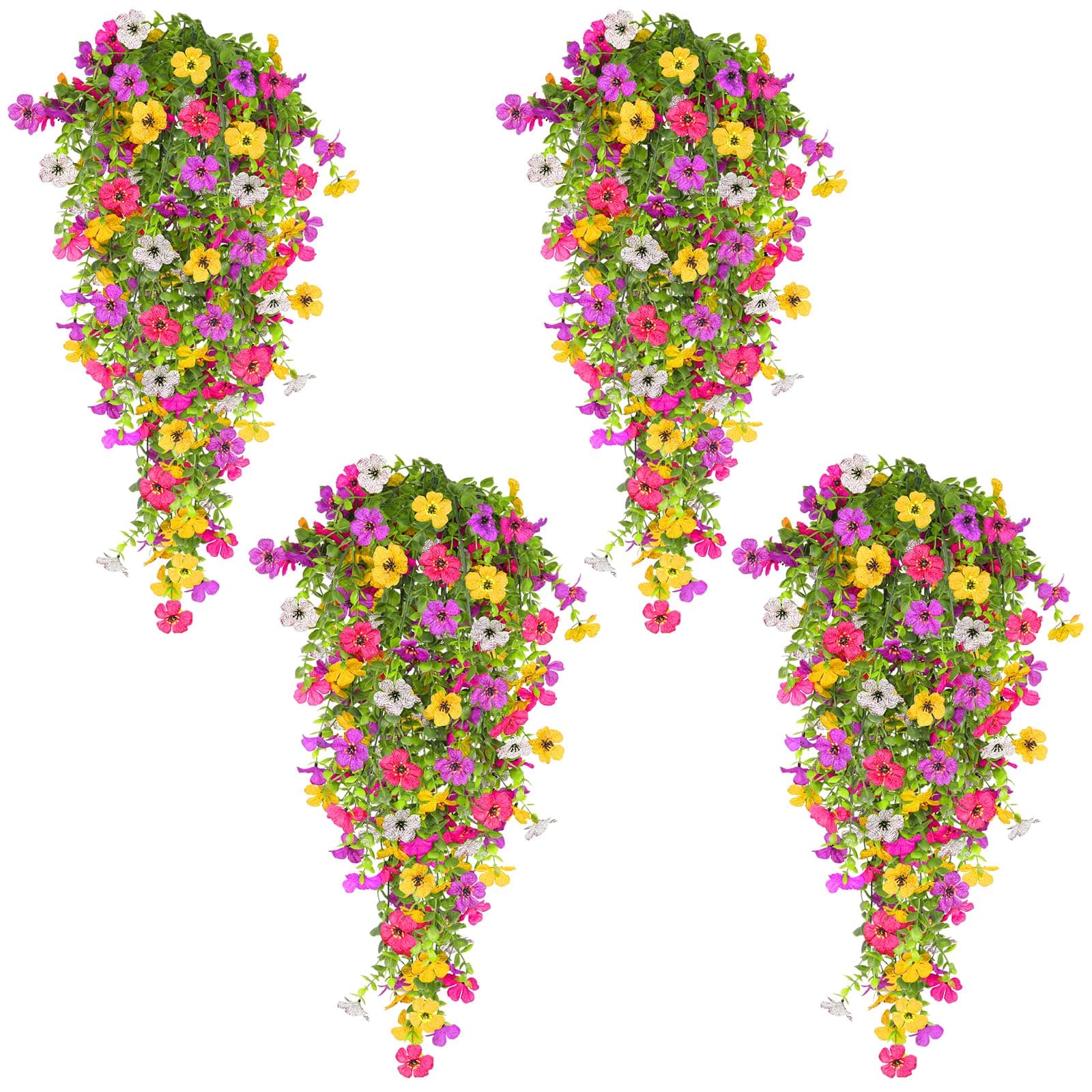 TURNMEON 4 Pcs Artificial Flowers for Outdoors Spring Summer Decor, UV Resistant No Fade Fake Hanging Flowers Plants Faux Plastic Realistic Silk Flower for Gardens Porch Planter Patio Yard Home Indoor