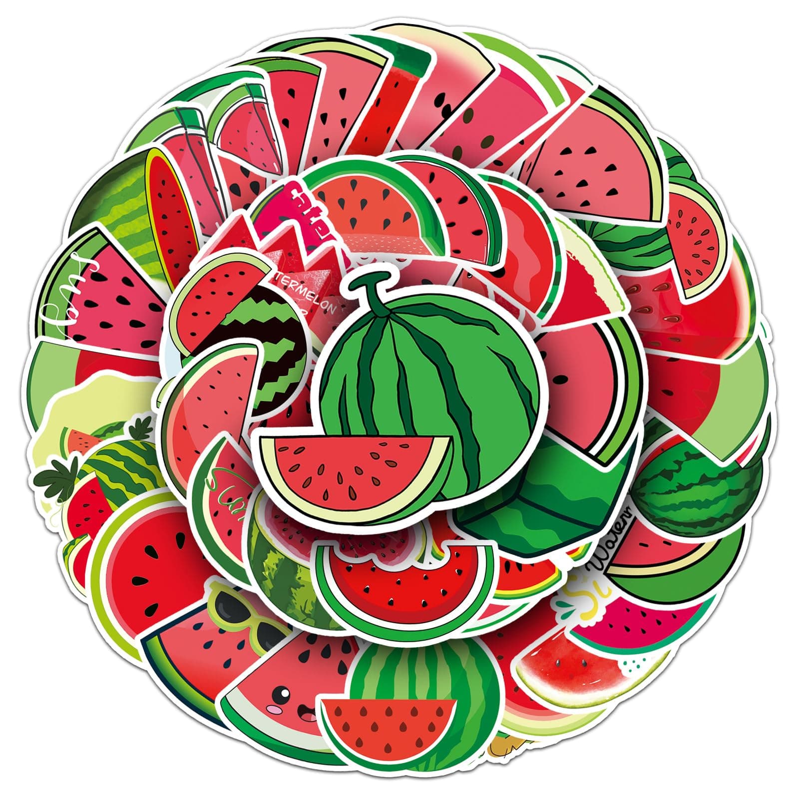 Food & Fruit Theme Sticker, 50Pcs - Pineapple/Japanese Food/Watermelon/Cherry Decorative Stickers for Scrapbooking, Notebooks, Item Beautification (Watermelon)