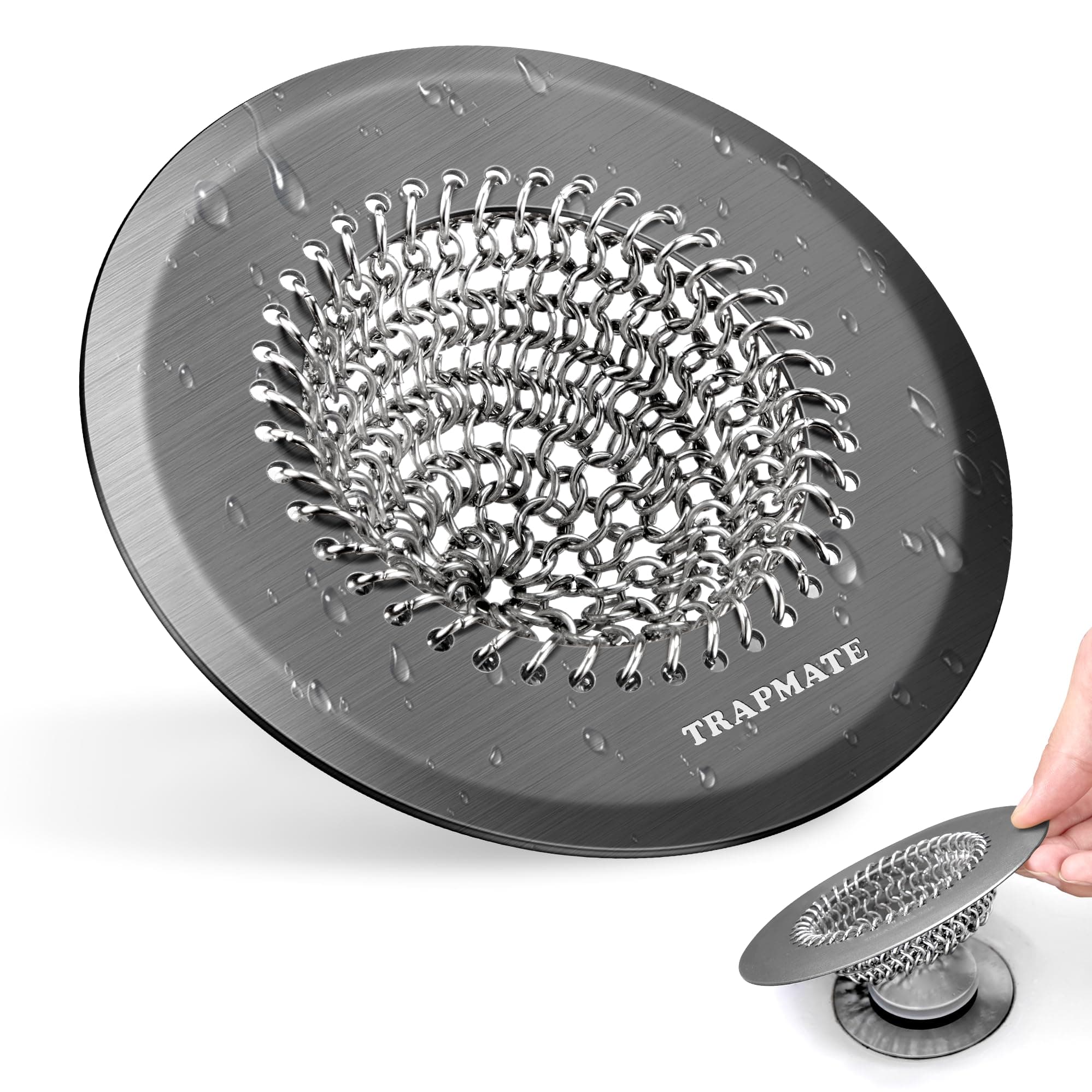 TRAPMATE Shower Hair Drain Catcher, Easy Clean Bathtub Drain Hair Catcher, Fast Drainage Tub Drain Protector, Stainless Steel Shower Drain Cover for US Standard Regular & Pop-up Drain Screen (Black)