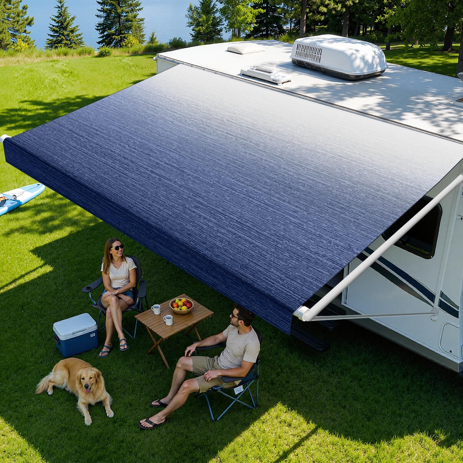 18FT RV Awning Fabric Replacement, 17'2" Fabric, 19.5oz, Blue Fade