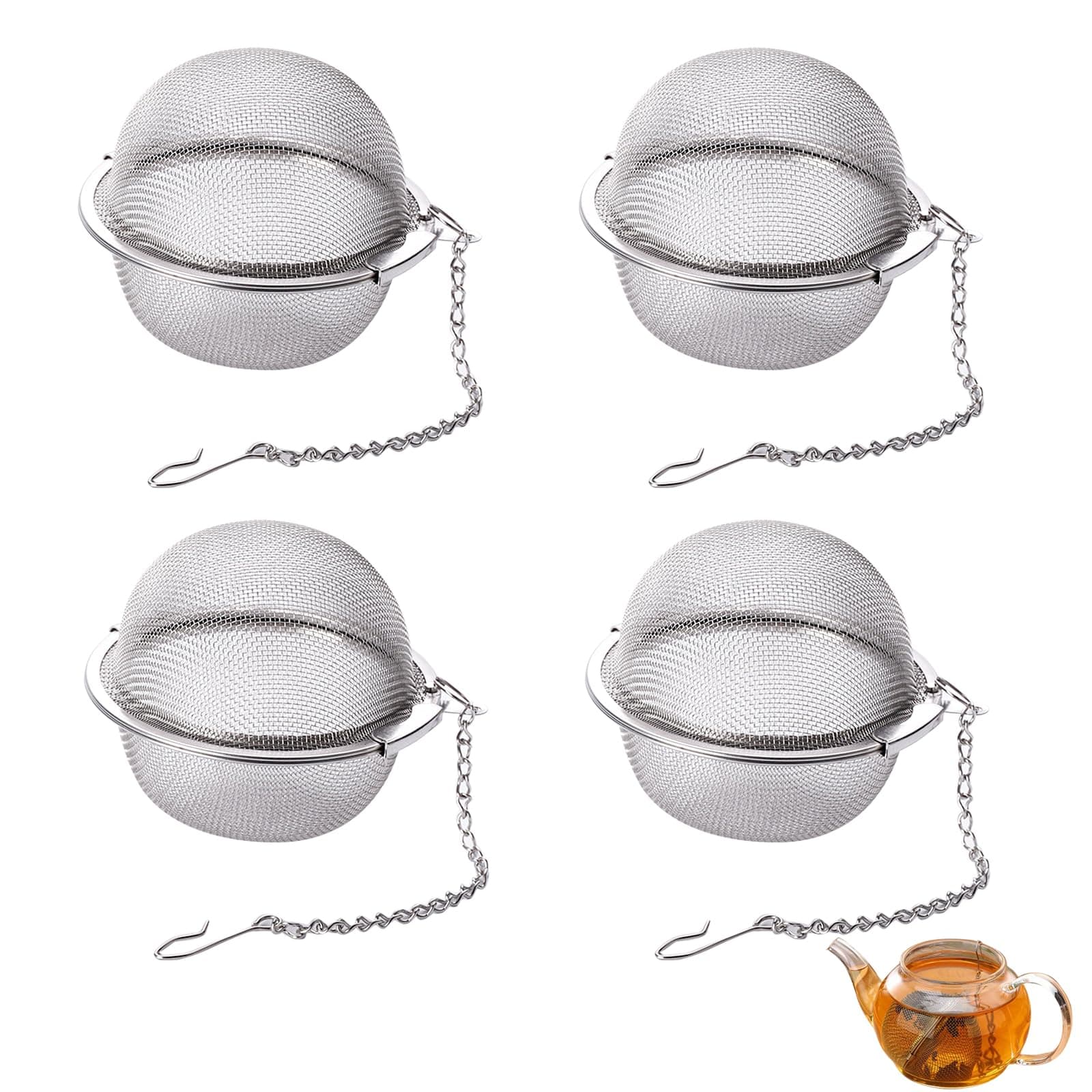 Fidqiog 4 Pcs Tea Infuser, Stainless Steel Tea Steeper with Strainer Fine Mesh, Tea Strainer for Hot Iced Brewing, Durable Tea Ball Infusers for Mugs Pots, Easy-Clean Strainer Fine Mesh