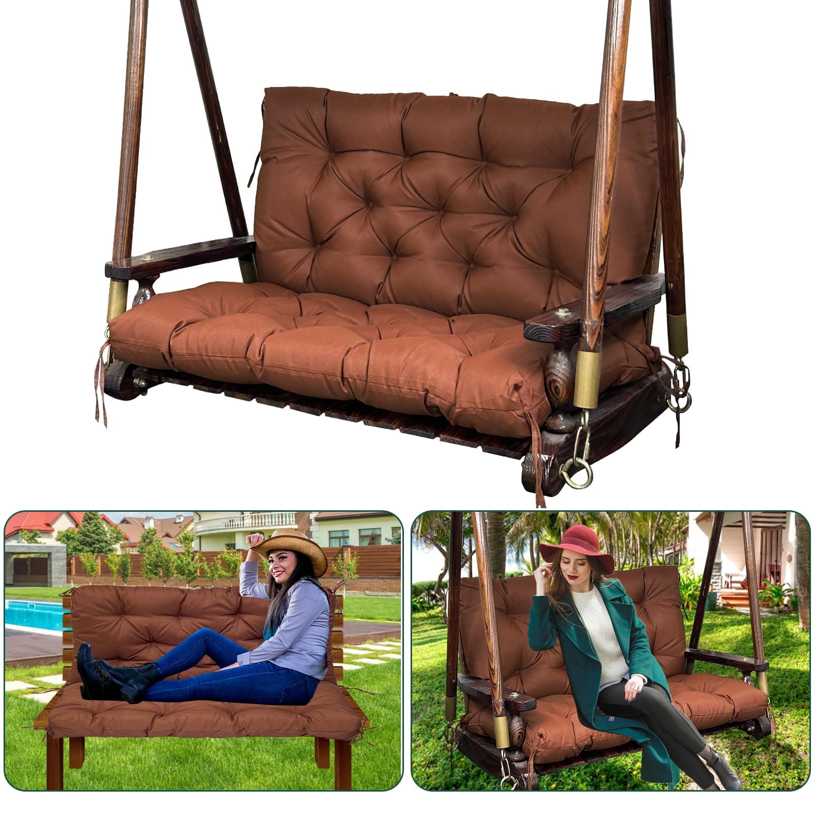 Swing Replacement Cushions for Outdoor: 2-3 Seater Bench Cushion with Ties