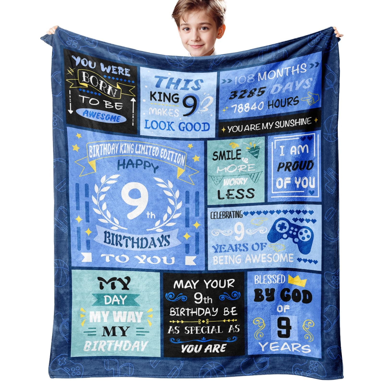Gkyuobaly 9 Year Old Boys Birthday Gifts,Birthday Gift for 9 Year Old Boy,9 Yr Old Boy Birthday Gifts,9th Birthday Decorations for Boys,Gift for Birthdays Ideas Blanket 50"X60"