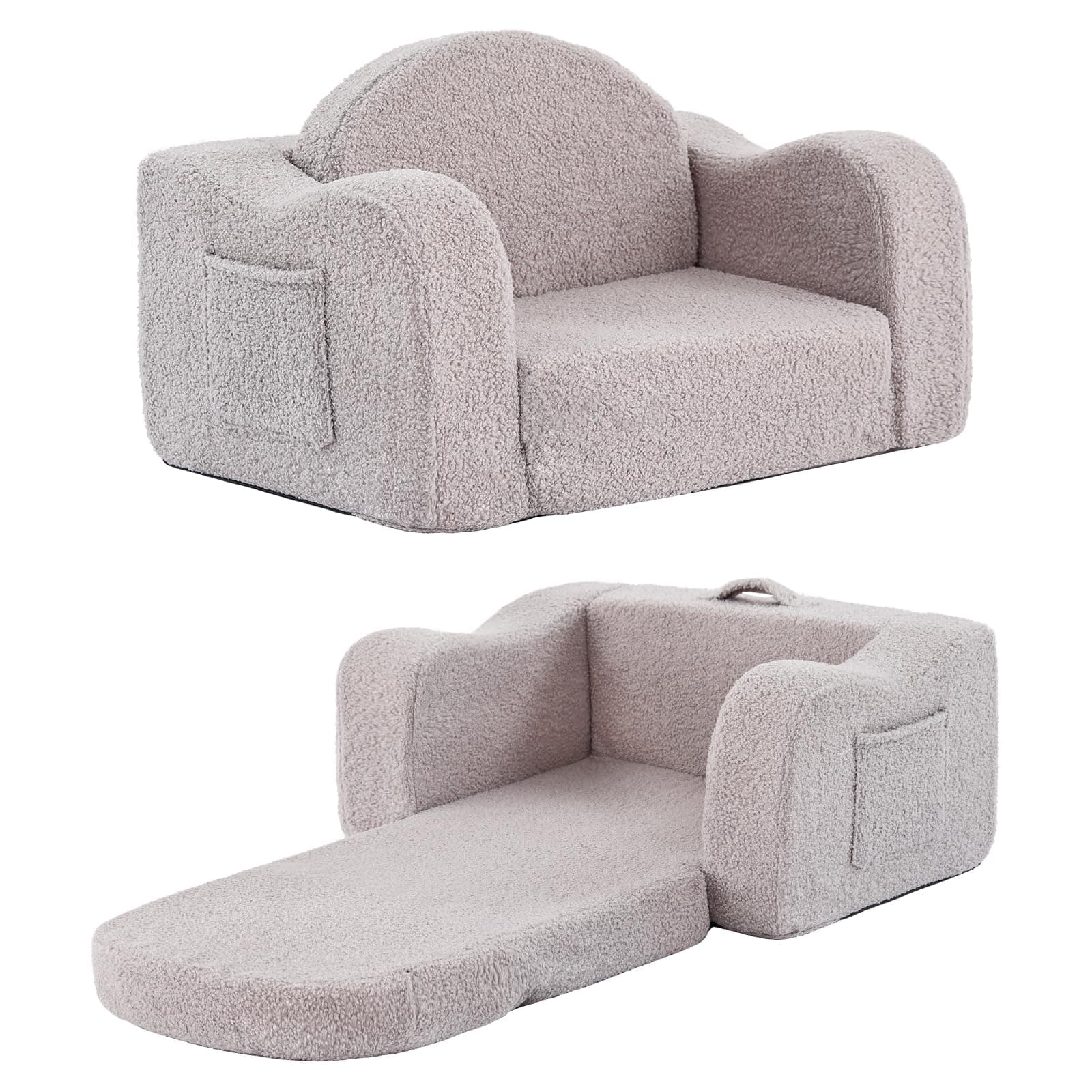 Tiita Kids Sofa, 2-in-1 Kid Sofa Chair, Convertible Chirldren Couch to Lounger, Flip Out Kids Sofa Chair, Toddler Armrest Chair Bed, Folding Kids Play Sofa for Girl or Boy, Grey