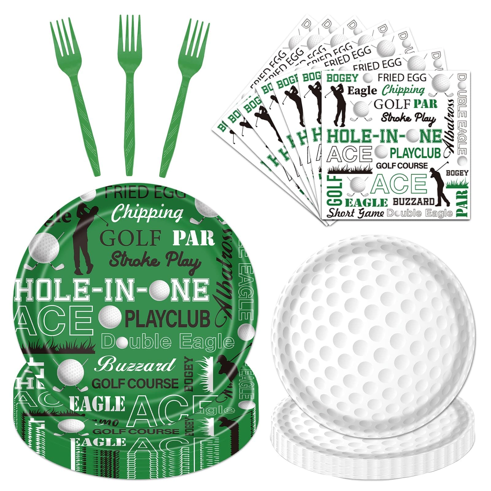 Gameza Golf Themed Birthday Party Decorations, 96PCS Golf Disposable Paper Plates and Napkins Tableware Decorations, Ball Sports Themed Forks Decor Supplies Serve for 24