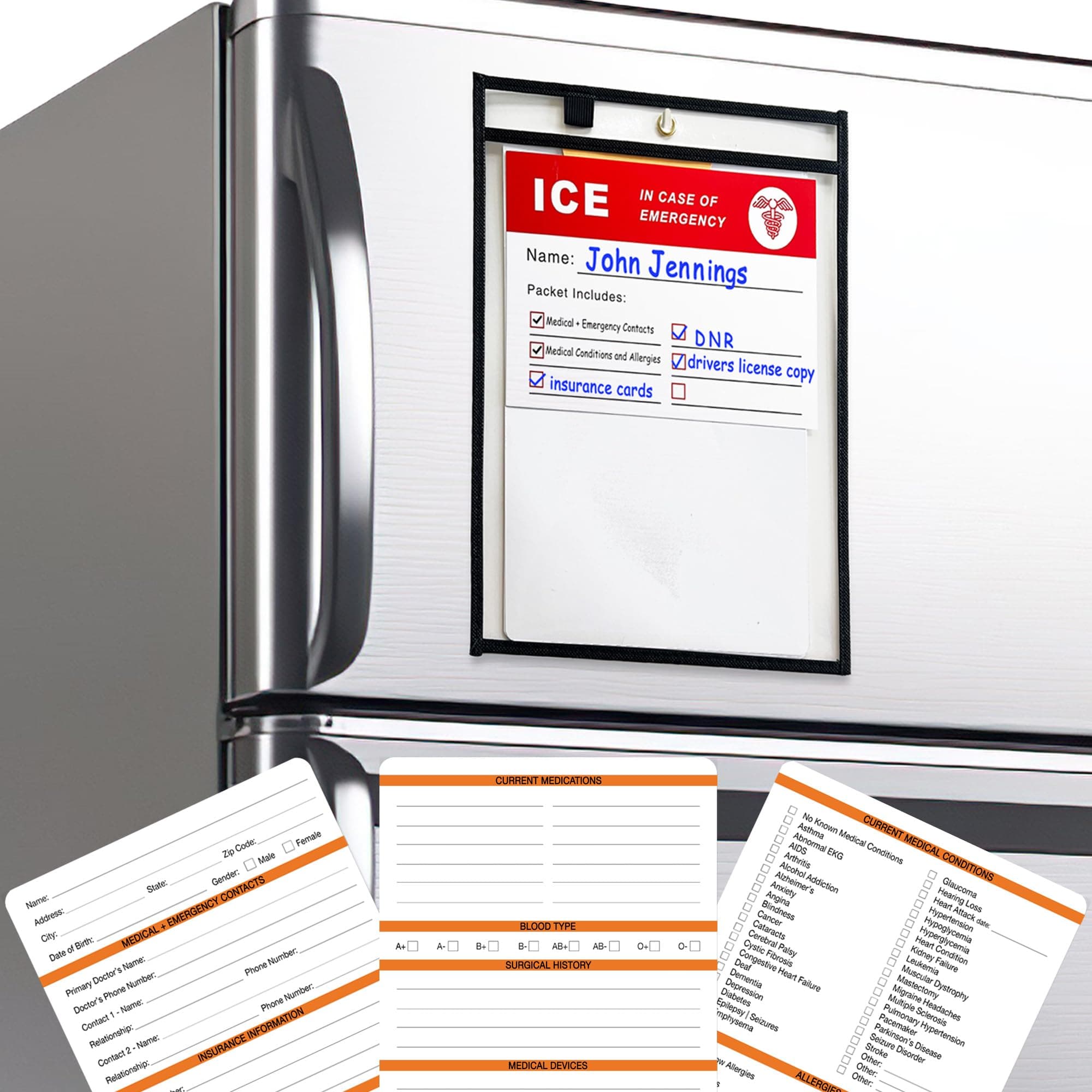 ELDR At Home ICE In Case of Emergency Kit for Seniors First Responders Elder Care Caregivers Medical Alert Kit Emergency Contact File For Life Saving Medical Information Organizer for Elderly