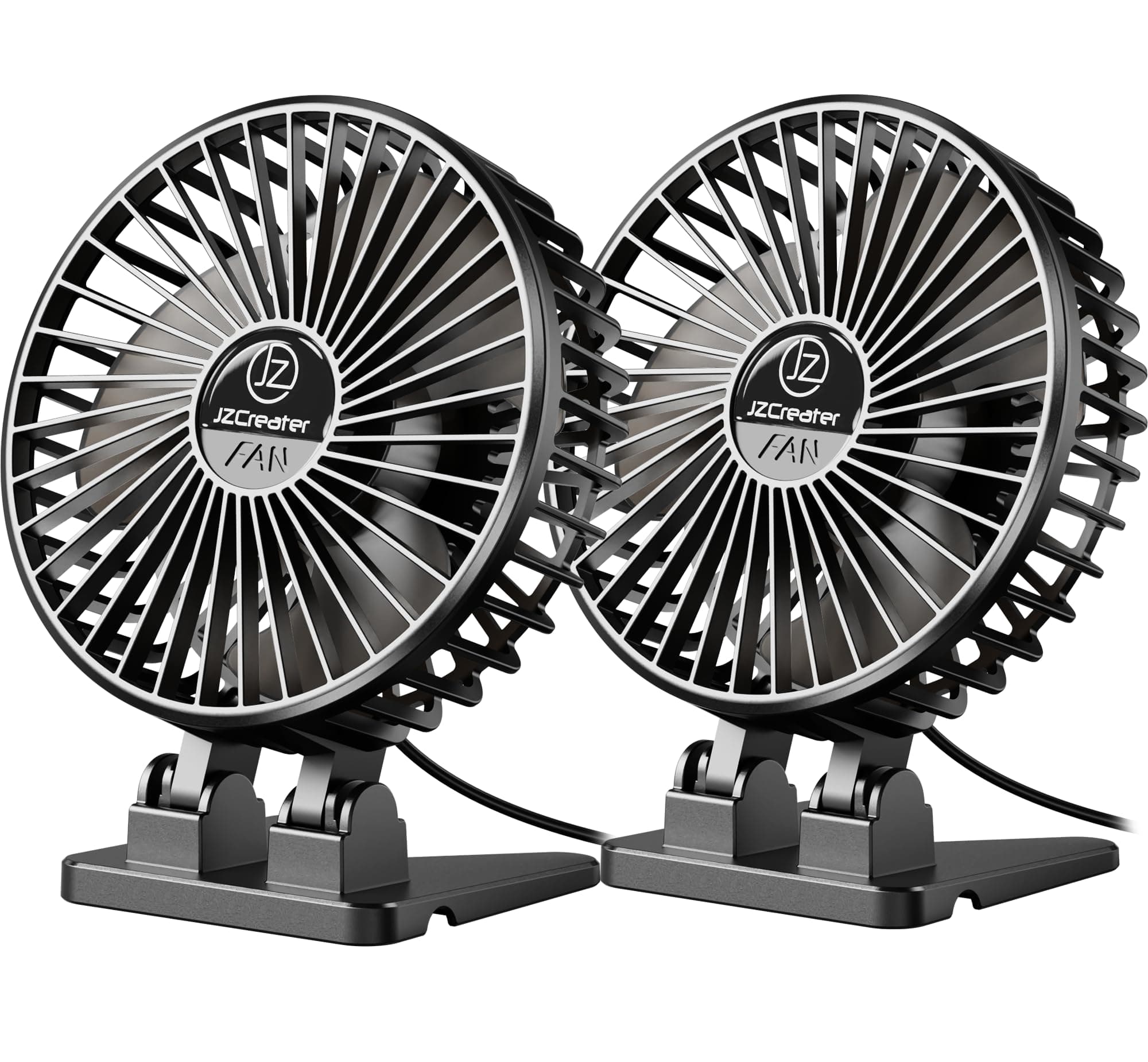 JZCreater USB Desk Fan, Mini Fan Portable, 3 Speeds Desktop Table Cooling Fan, USB Power Fan, Rotation Strong Wind, Quiet Personal Small Fan for Home Desktop Office Travel Bedroom, Deep Black(2Pack)