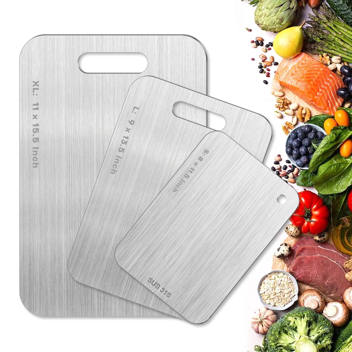Titanium Cutting Board Katori - Upgraded 100% Pure Titanium Cutting Boards for Kitchen Non Toxic, Double Sided Food Grade Hygiene Non Moldy Dishwasher Safe Meat Fruit Metal Board (3PC S+L+XL)