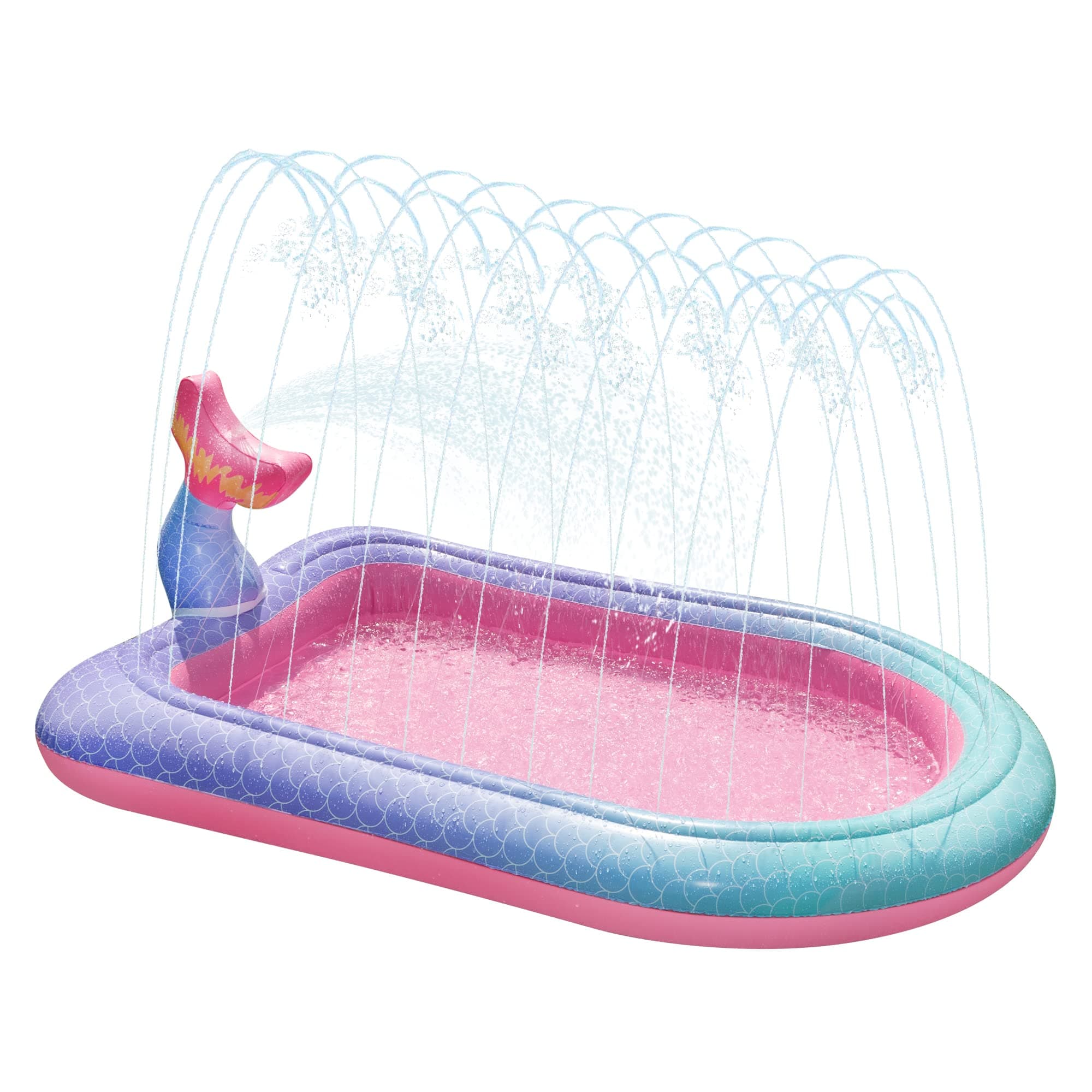 68" Mermaid Splash Pad & Sprinkler for Kids, Large Water Play Mat Summer Inflatable Wading Pool, Fun Outdoor Sprinkler Water Toys for Toddlers Babies Boys Girls Age 3+ - Pink