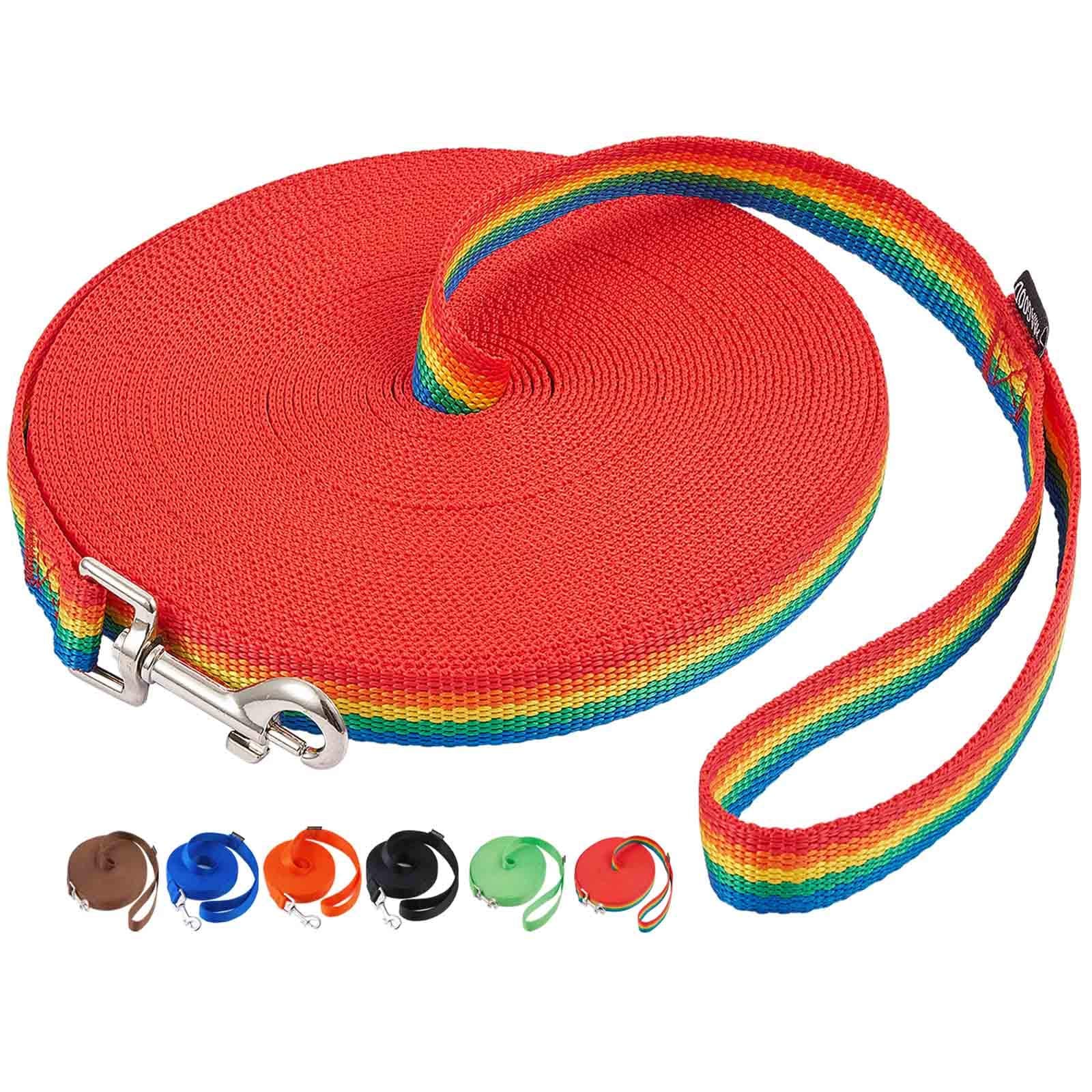 AMAGOOD Dog/Puppy Obedience Recall Training Agility Lead-15 ft 20 ft 30 ft 50 ft Long Leash-for Dog Training,Tie Out,Play,Safety,Camping (15feet, Rainbow)