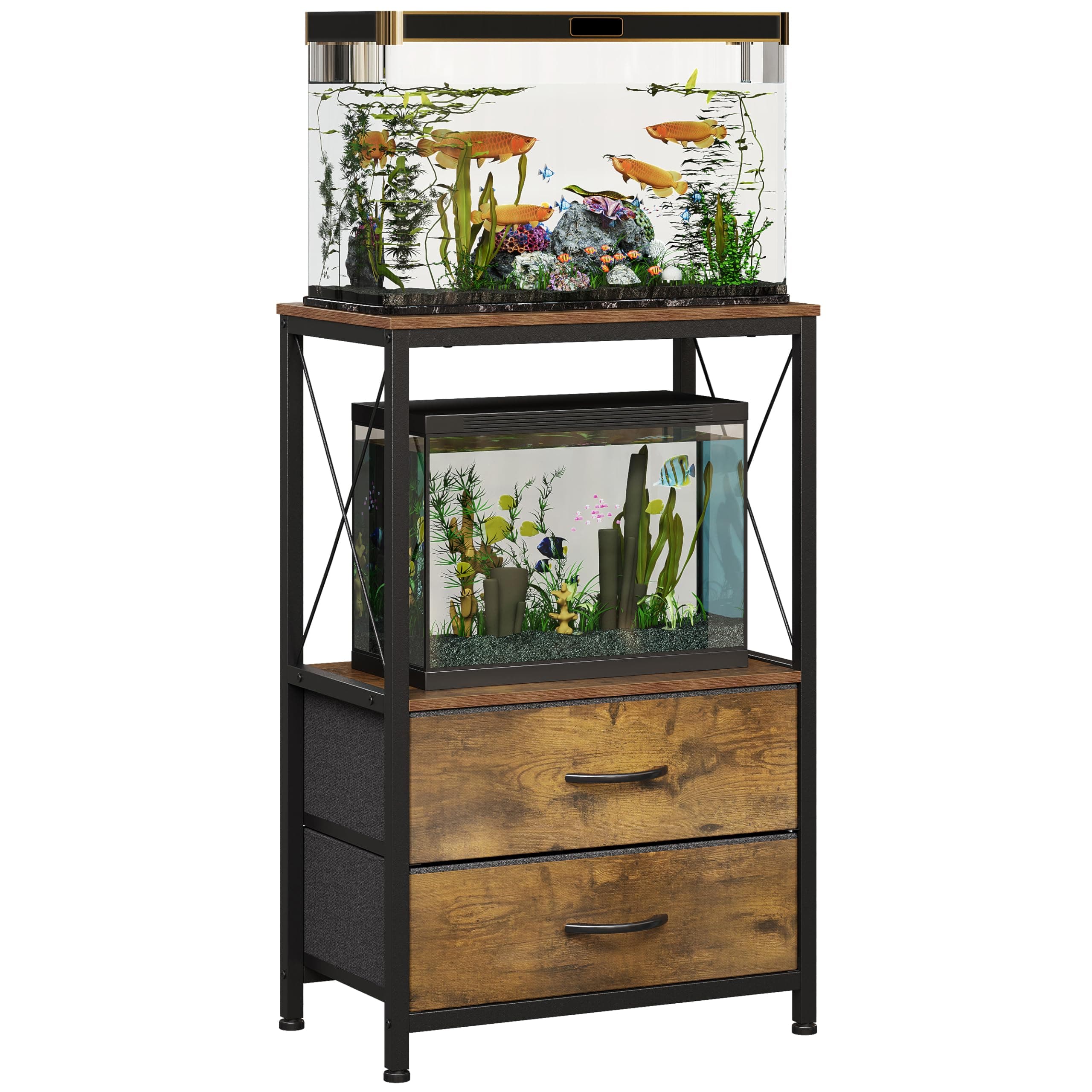 Welfuturer 10 Gallon Aquarium Stand with 2 Drawers, Brown