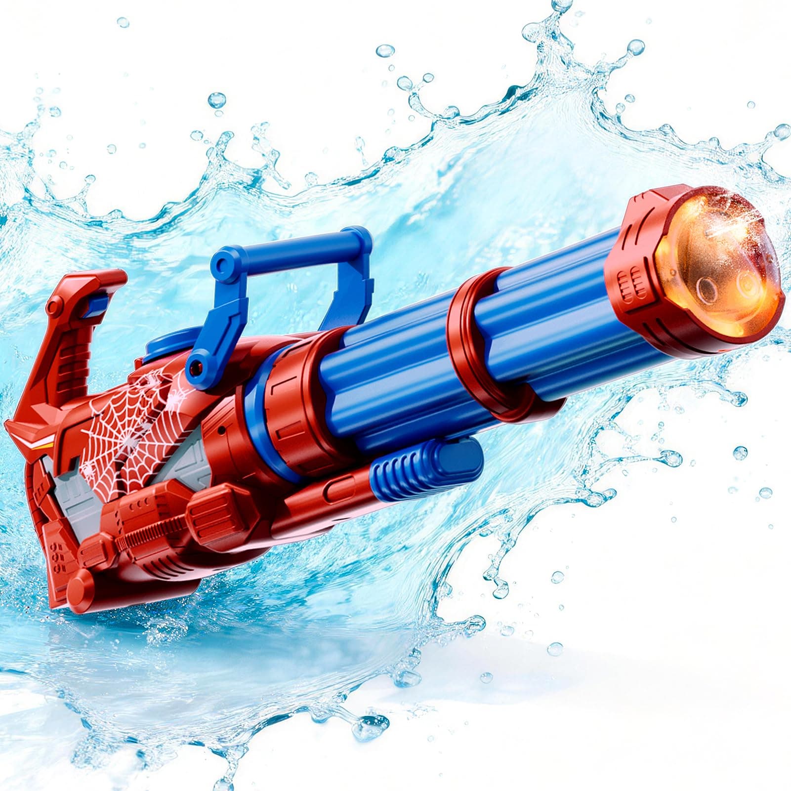 BLmukce Gatling Electric Water Gun, Automatic Squirt Gun with Light and Sound Effects, One-Click Absorption, 57cm Large Pistol for Outdoor Summer Battles for Kids Age 3+ & Adults