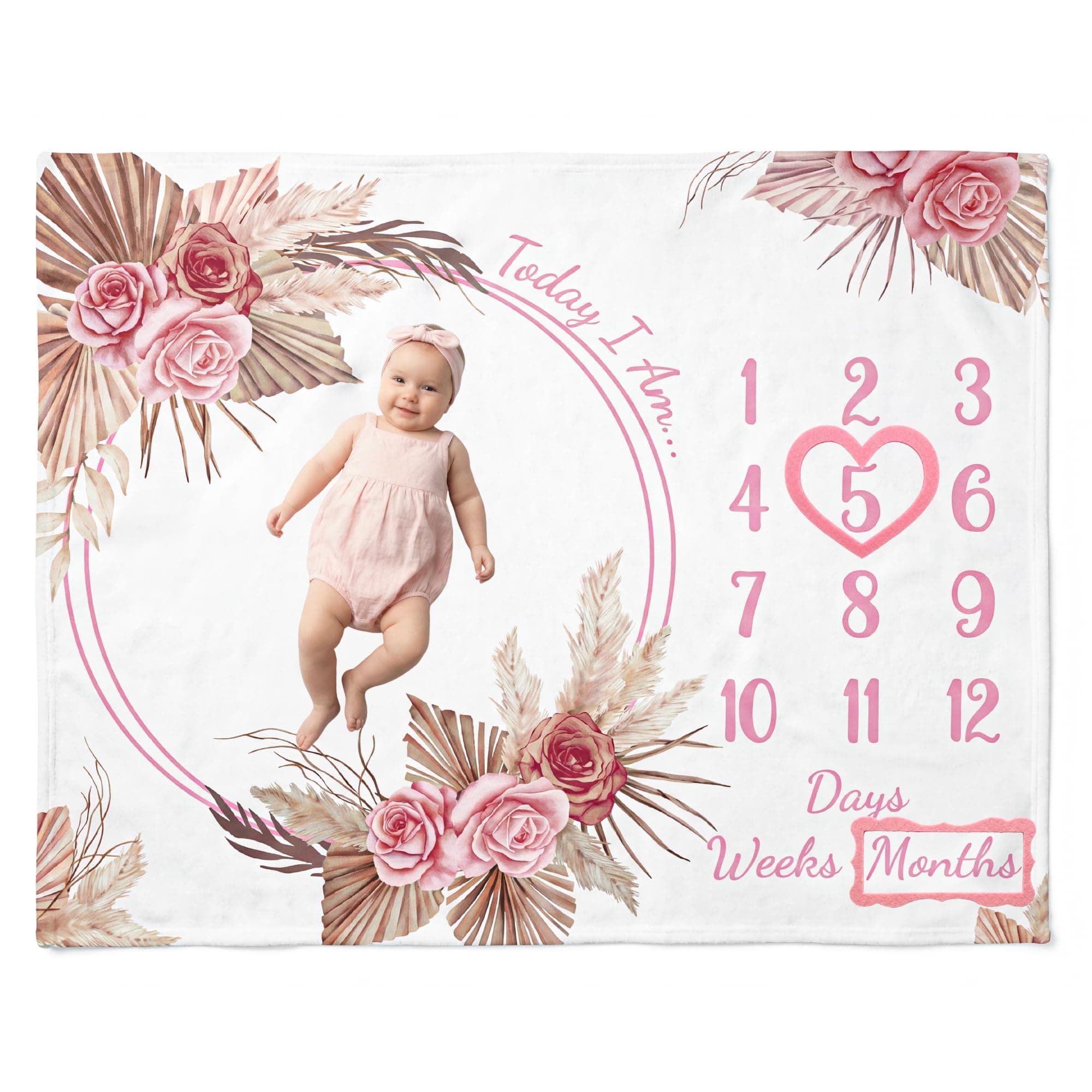 Floral Boho Baby Monthly Milestone Blanket, Bohemian Photo Prop Soft Fleece
