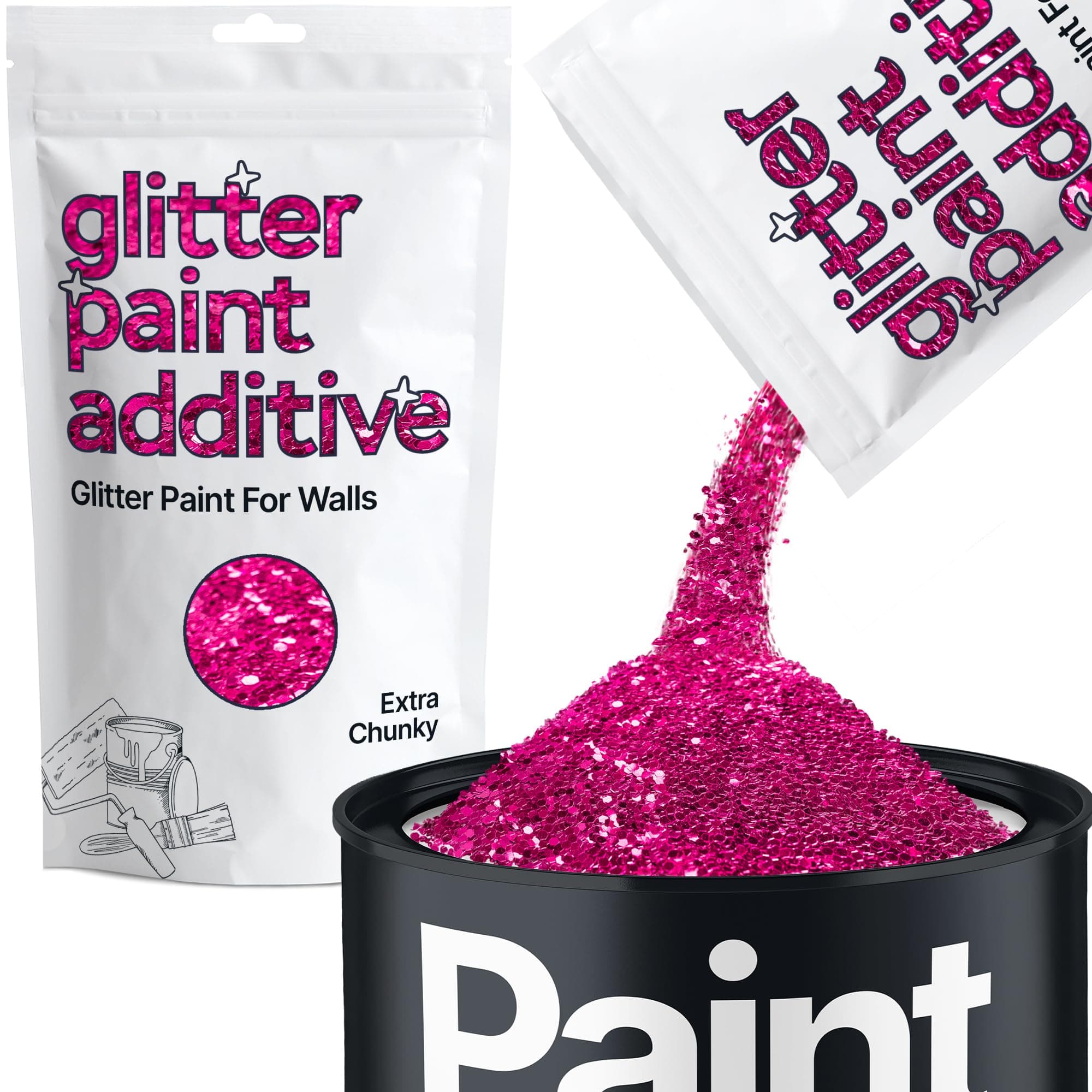 Dark Rose Pink Glitter Paint Additive for Walls Extra Chunky 100g / 3.5oz | Glitter Additive Sparkle for Interior & Exterior Wall Paint, Furniture, Varnish | Hemway
