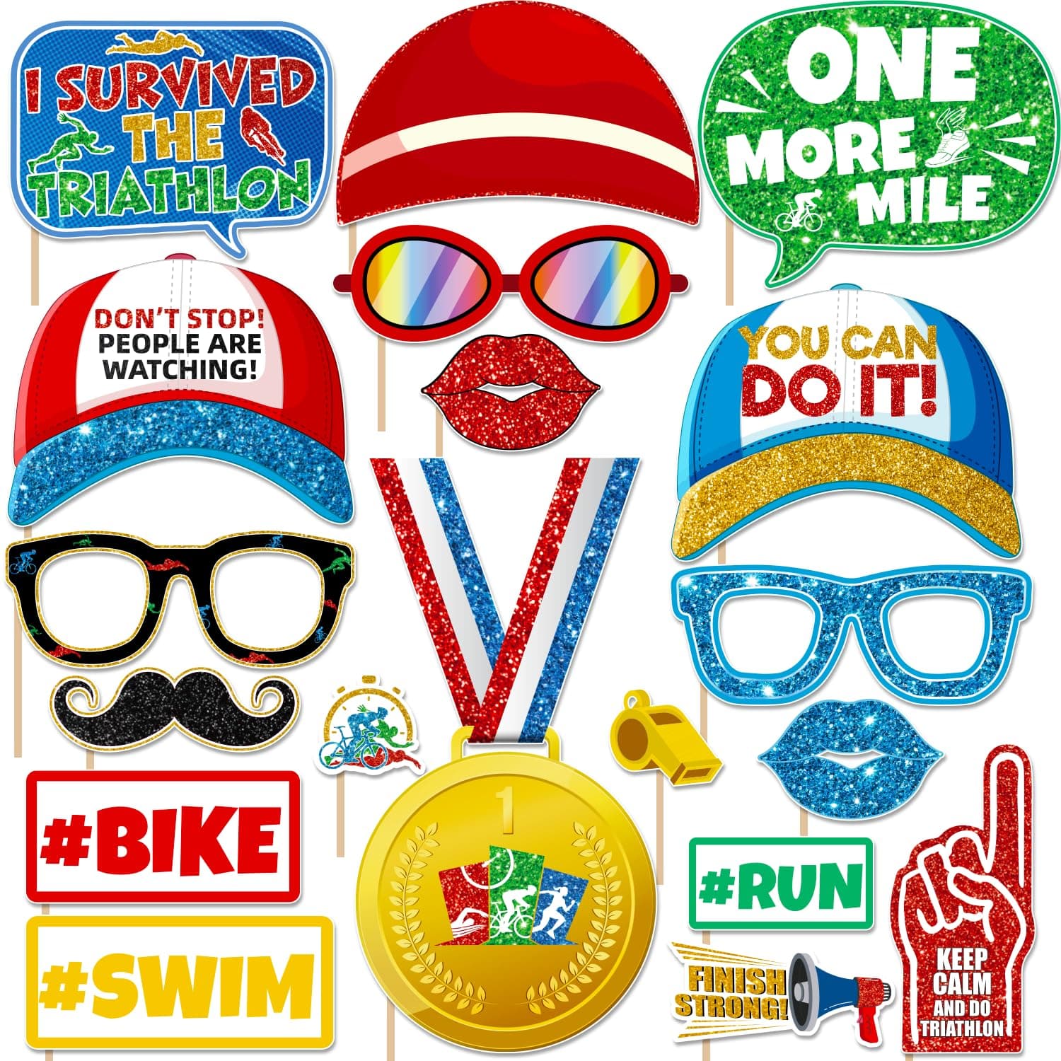 Sports Themed Party Decorations Photo Booth Props Triathlon Running Birthday Photobooth Props for Boys Girls Gift School Sporting Events Games Supplies