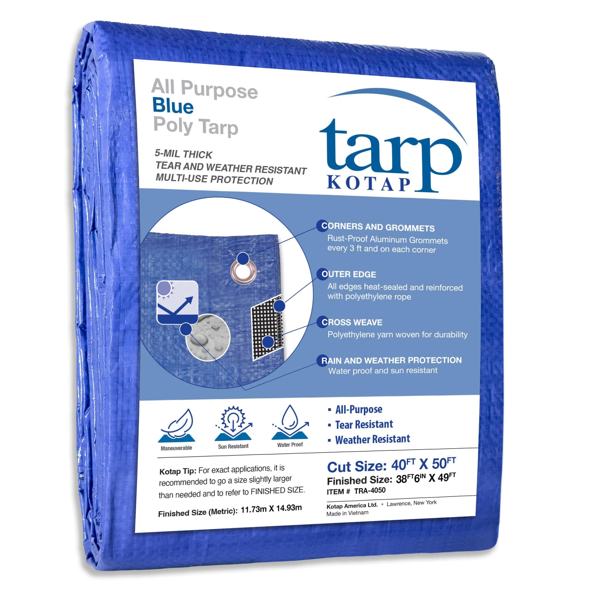 Kotap 40-ft x 50-ft General Purpose Blue Poly Tarp, Item: TRA-4050