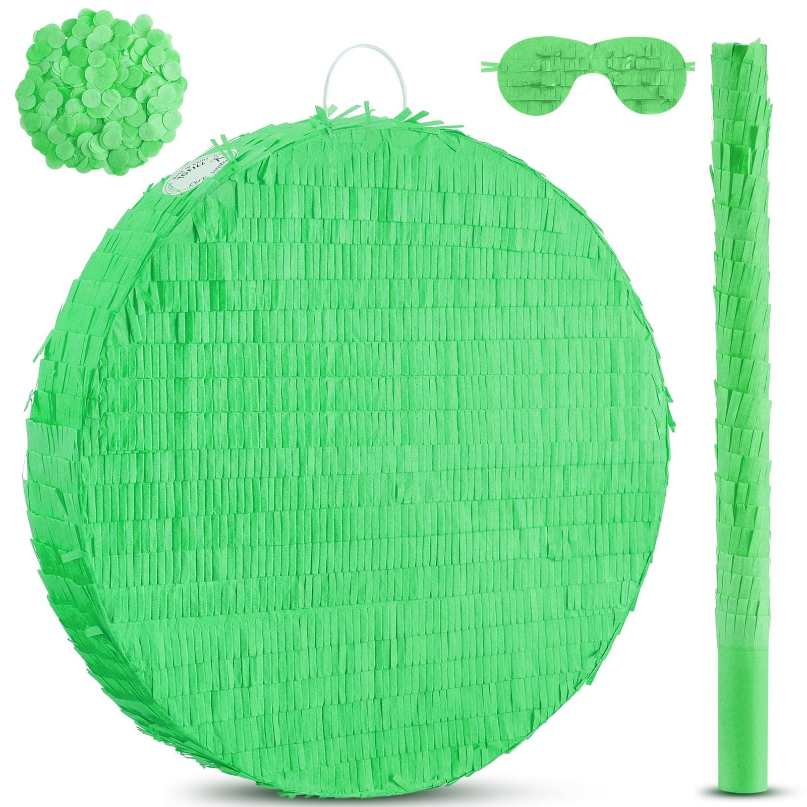 Jenaai 16 Inch Round Green Piñata Large Circle Blank Piñata with Stick, Blindfold and Confetti for Adults and Kids' Birthday Parties Game DIY Wedding Celebration Baby Shower Carnival Party Supplies