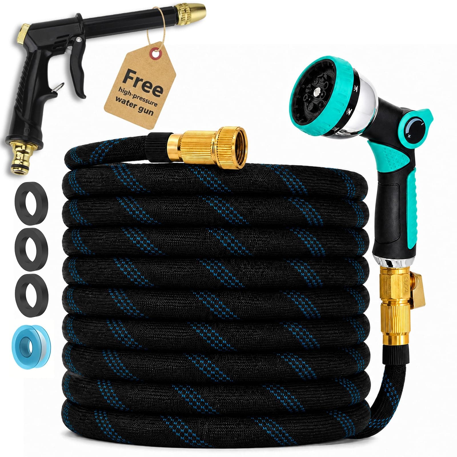 Heavy Duty Garden Hose, 75 FT Flexible Water Hose, Nylon Water Hose with High Pressure Spray Nozzle, Lightweight Flexible Hose for Lawn & Garden Watering, Car Washing, Patio Cleaning