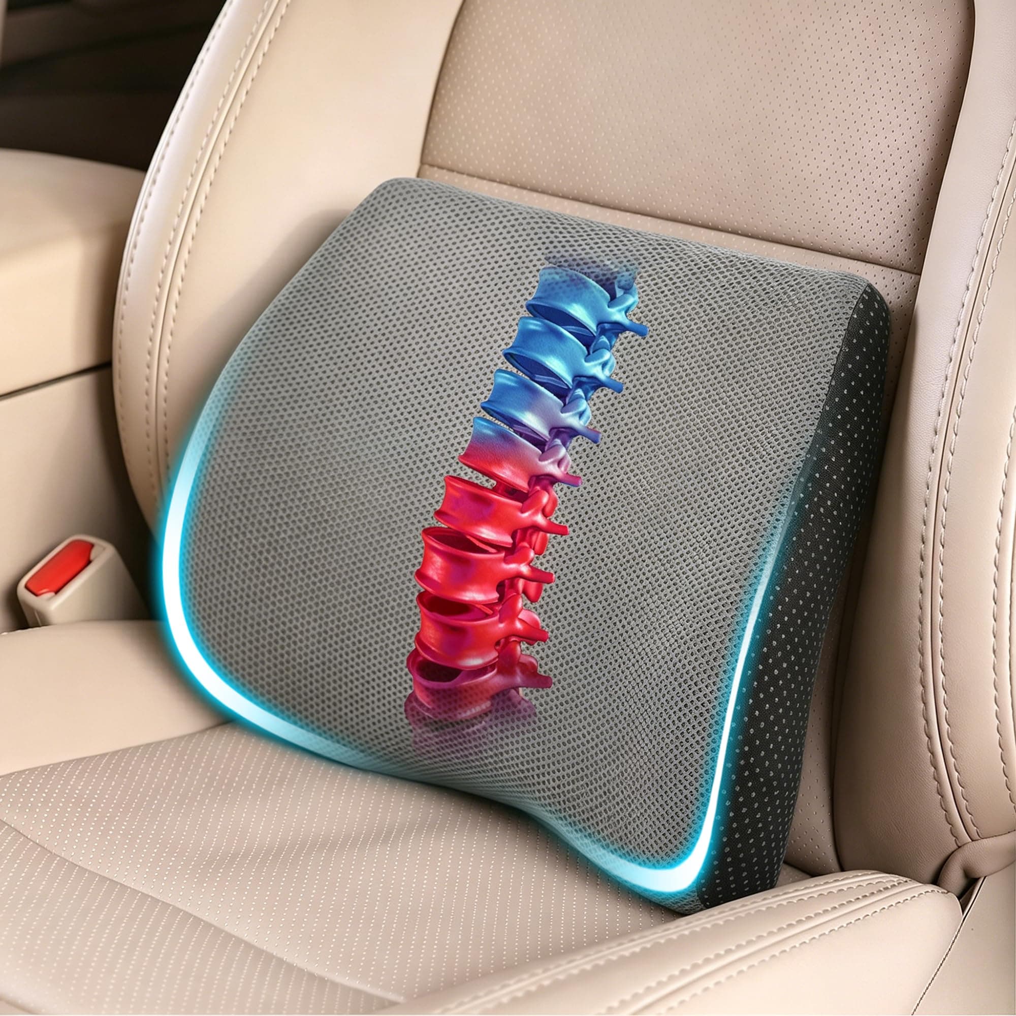 TISHIJIE Lumbar Support Pillow for Car & Office Chair - High-Density Memory Foam Back Cushion for Sciatica & Lower Back Pain Relief - Non-Slip Support for Long Commutes & Desk Workers - Dark Gray