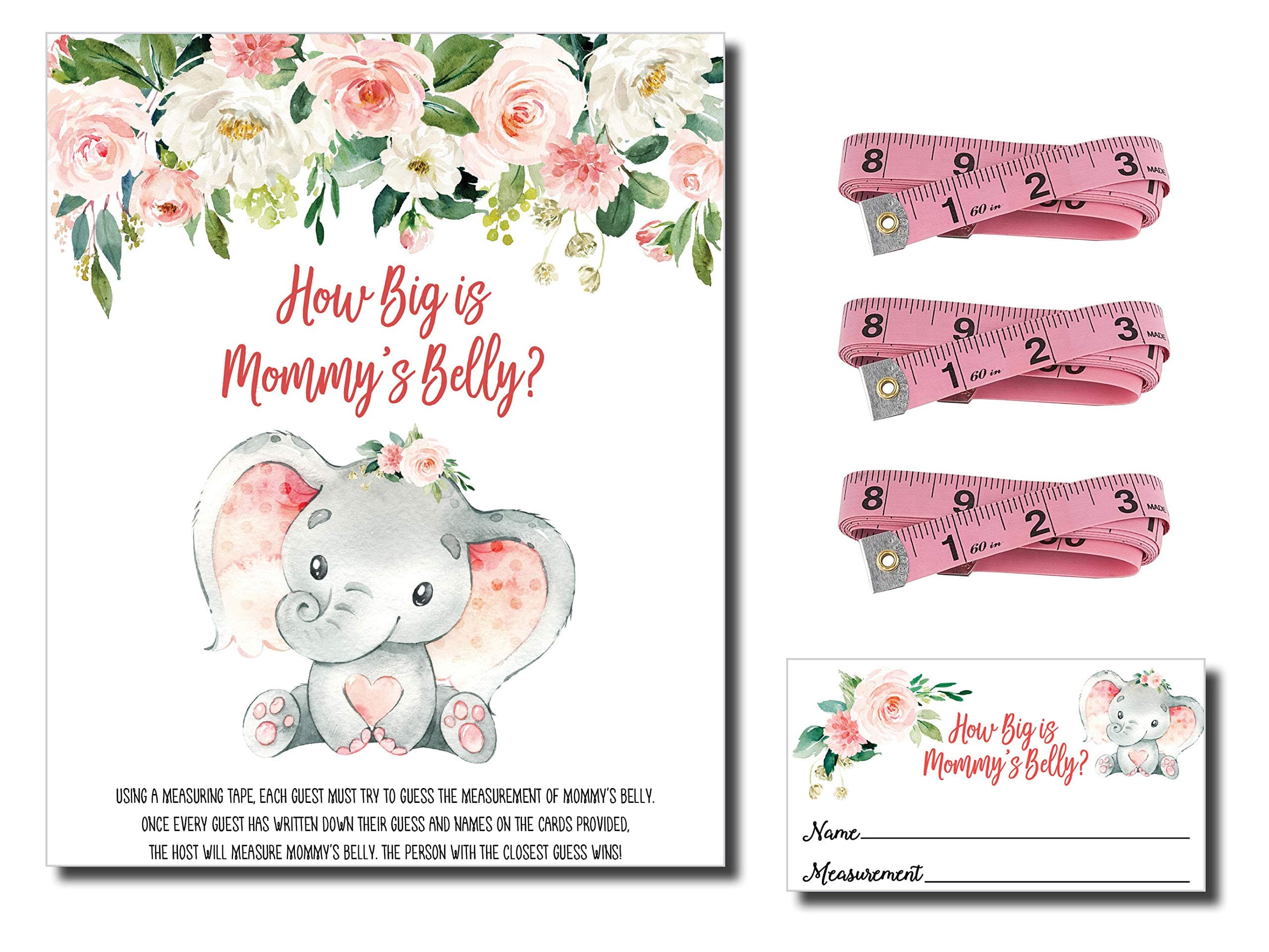 All Ewired Up How Big is Mommy's Belly - Pink Elephant (54 Pieces) Fun, Easy Girl Baby Shower Game, Large Game Sign