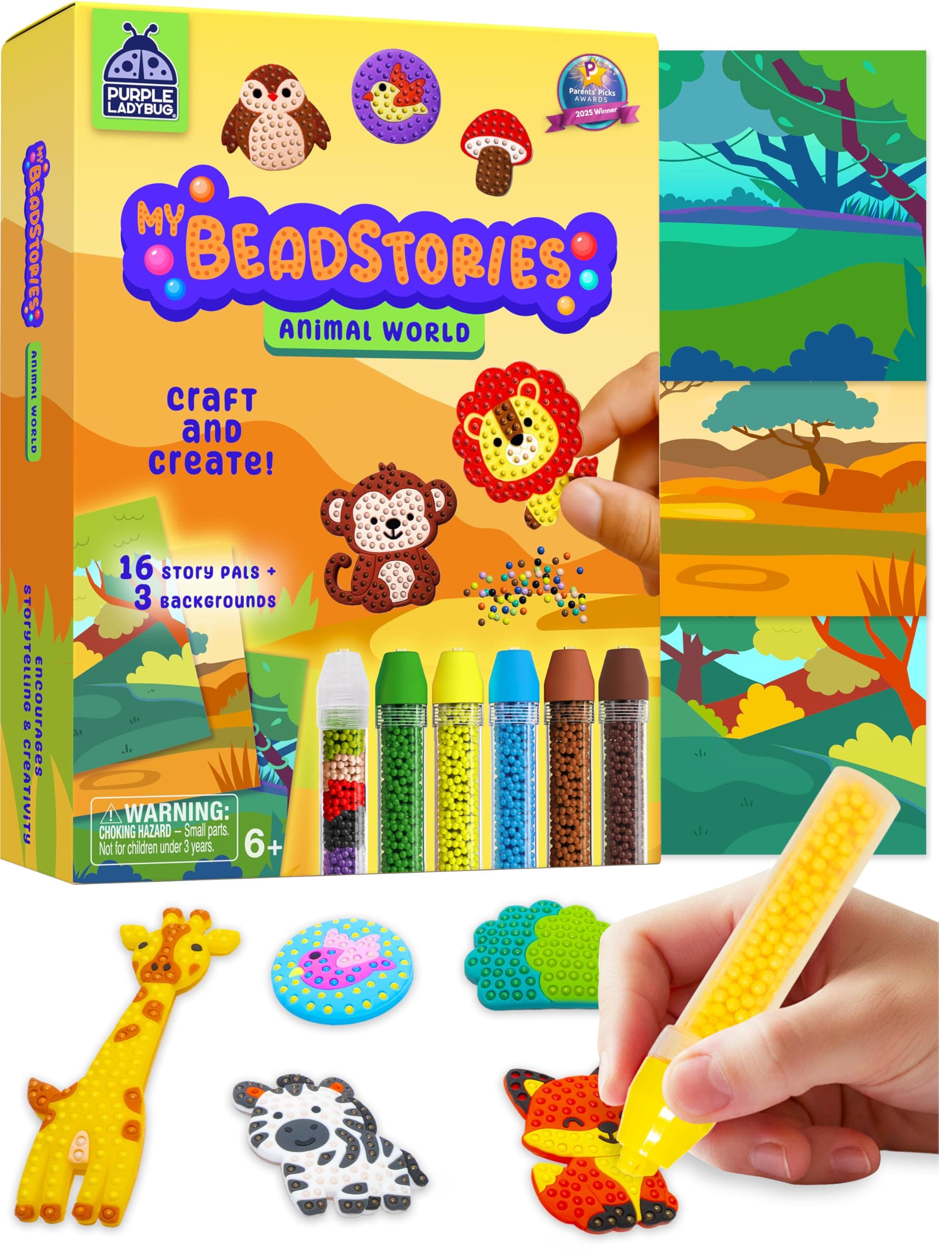 DIY Fun Creative Bead Art Making Kit for Kids Ages 4 5 6 7 8 – Animal World Theme Birthday Gift for Boys & Girls, Arts & Crafts Set with Colorful Templates, Beads Pen & Craft Activity
