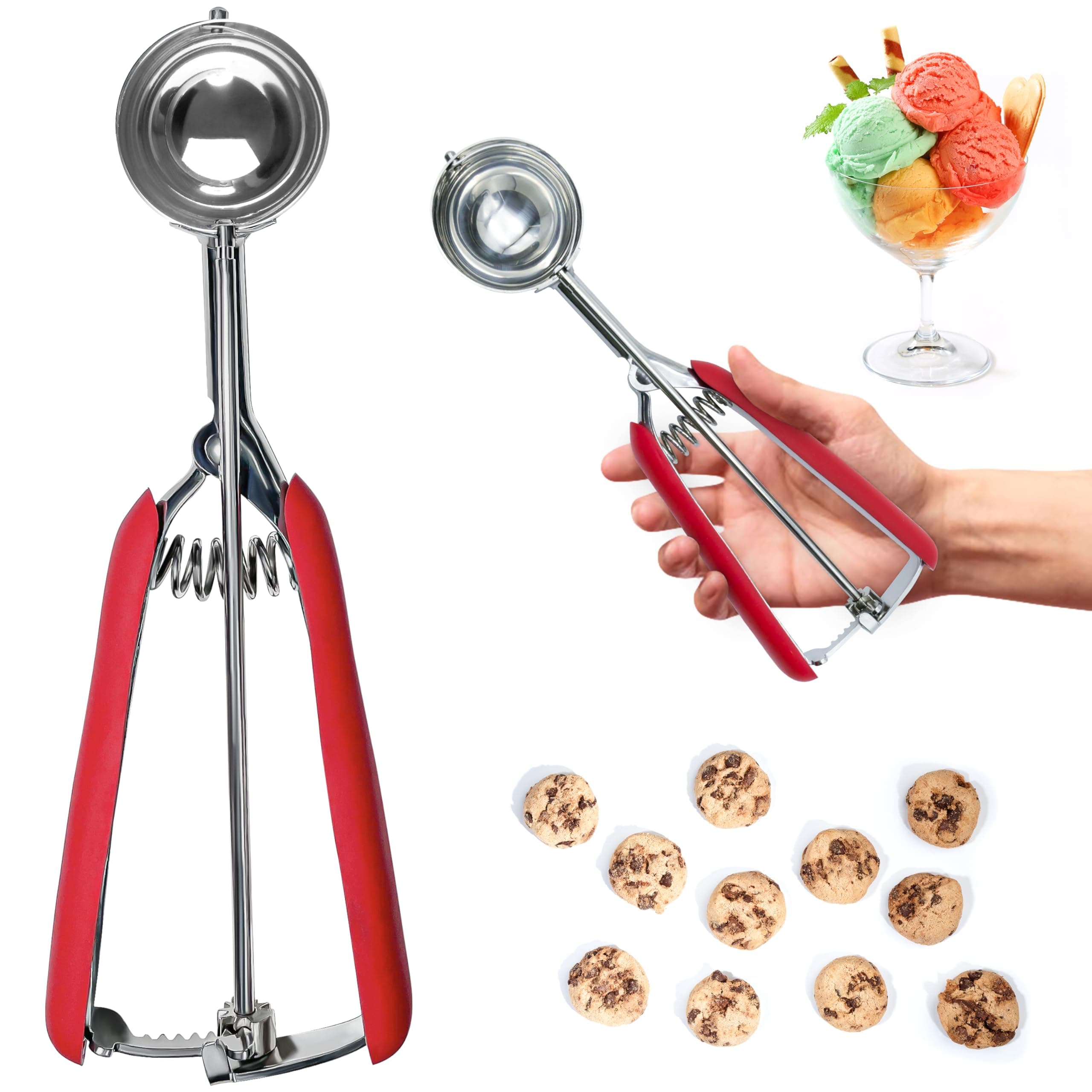 1 Tbsp Cookie Scoop for Baking,Stainless Steel Ice Cream Scoop,Red