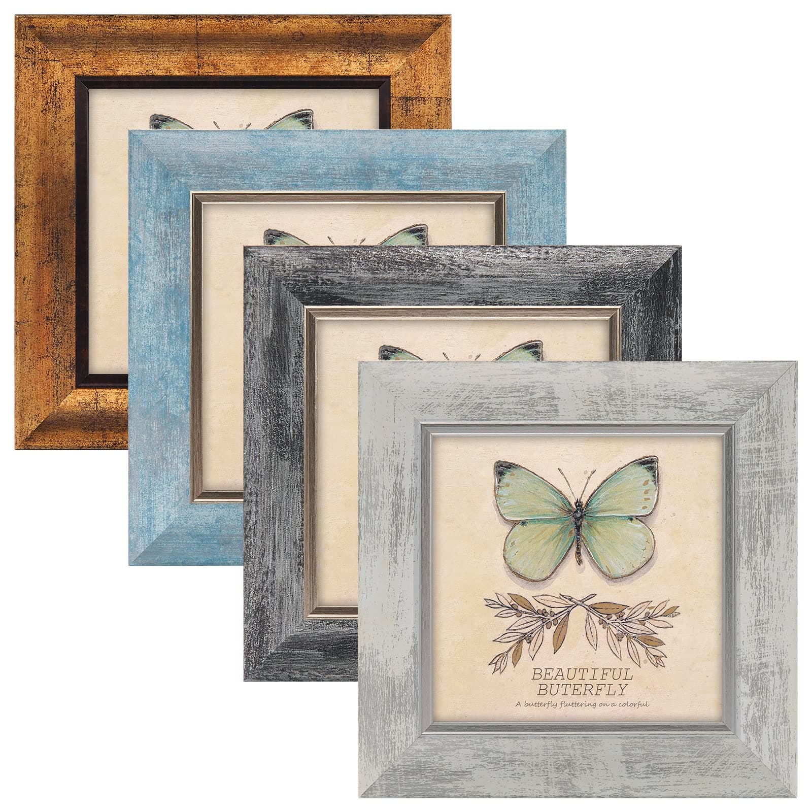 XUANLUO 5x5 Picture Frames Set of 4 Rustic Retro Photo Frame with HD Plastic Cover for Wall Mount and Tabletop Display Family Friends Wedding Gift